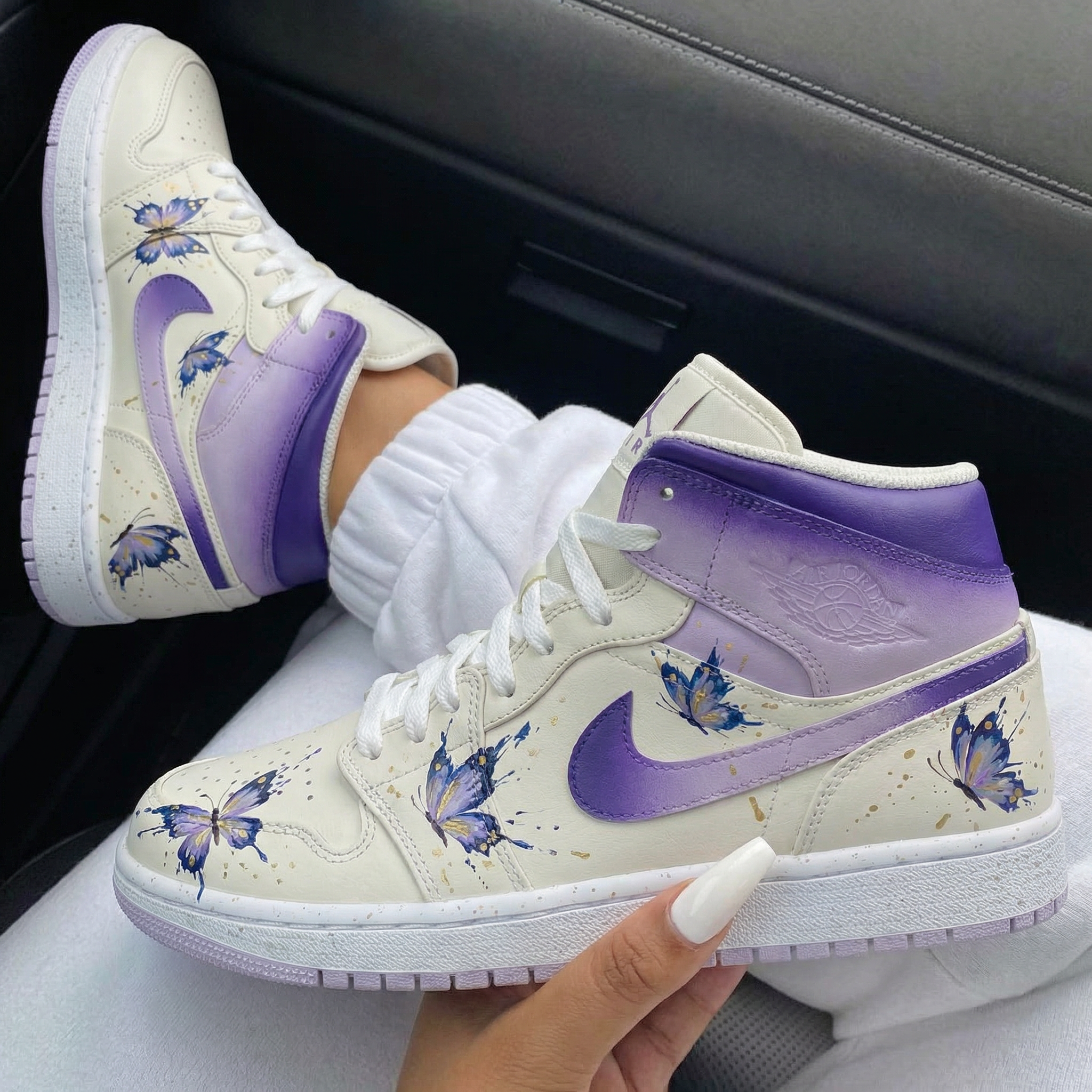 Lavender Purple Butterflies Custom Air Jordan 1-shecustomize