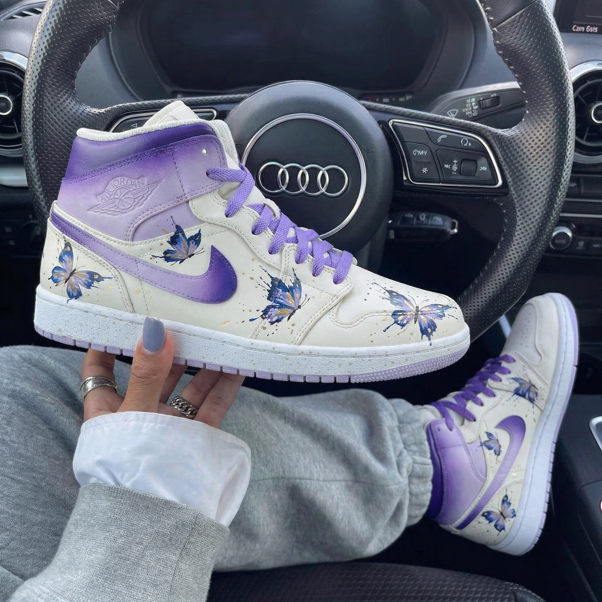 Lavender Purple Butterflies Custom Air Jordan 1-shecustomize