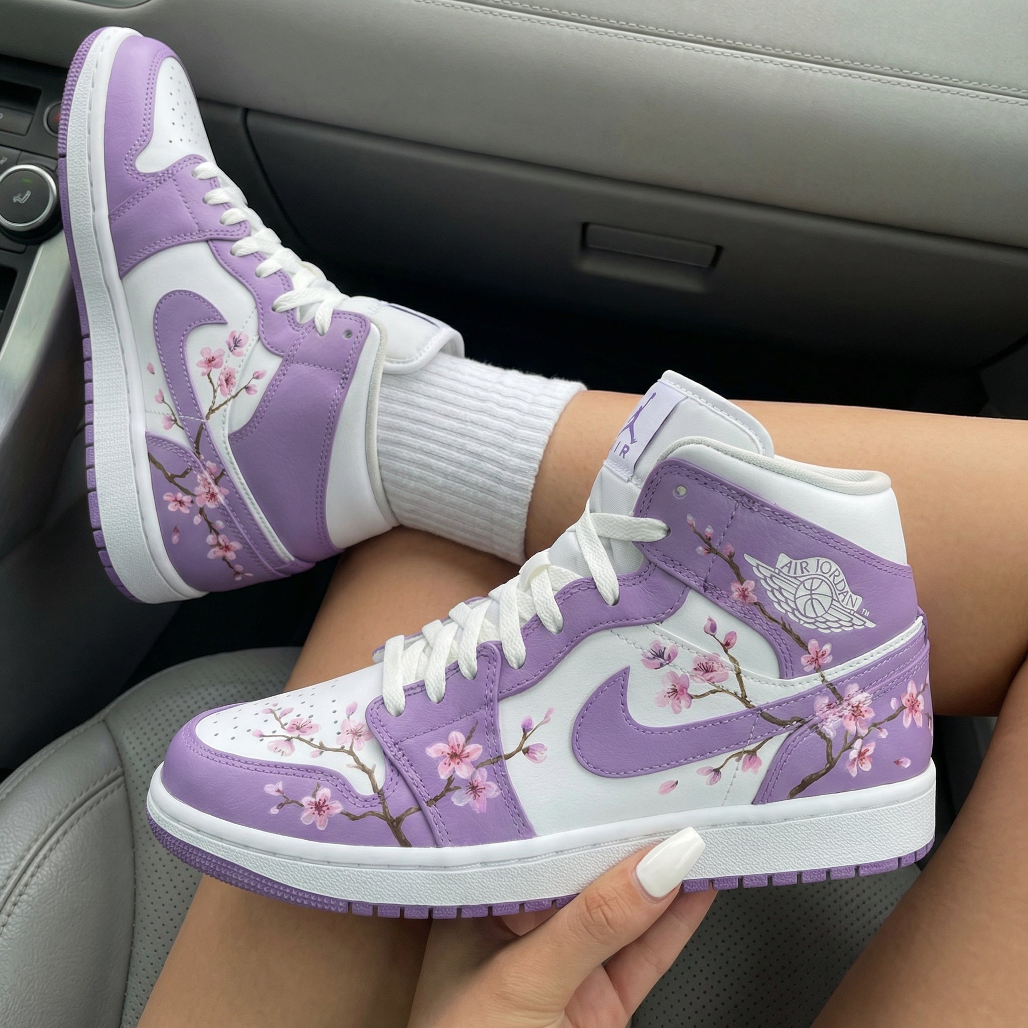 Lavender White Cherry Blossom Custom Air Jordan 1-shecustomize