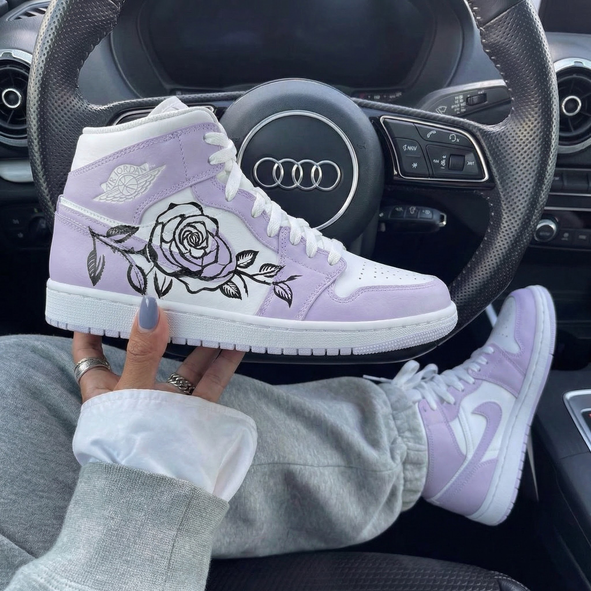 Lavender White Rose Custom Air Jordan 1-shecustomize