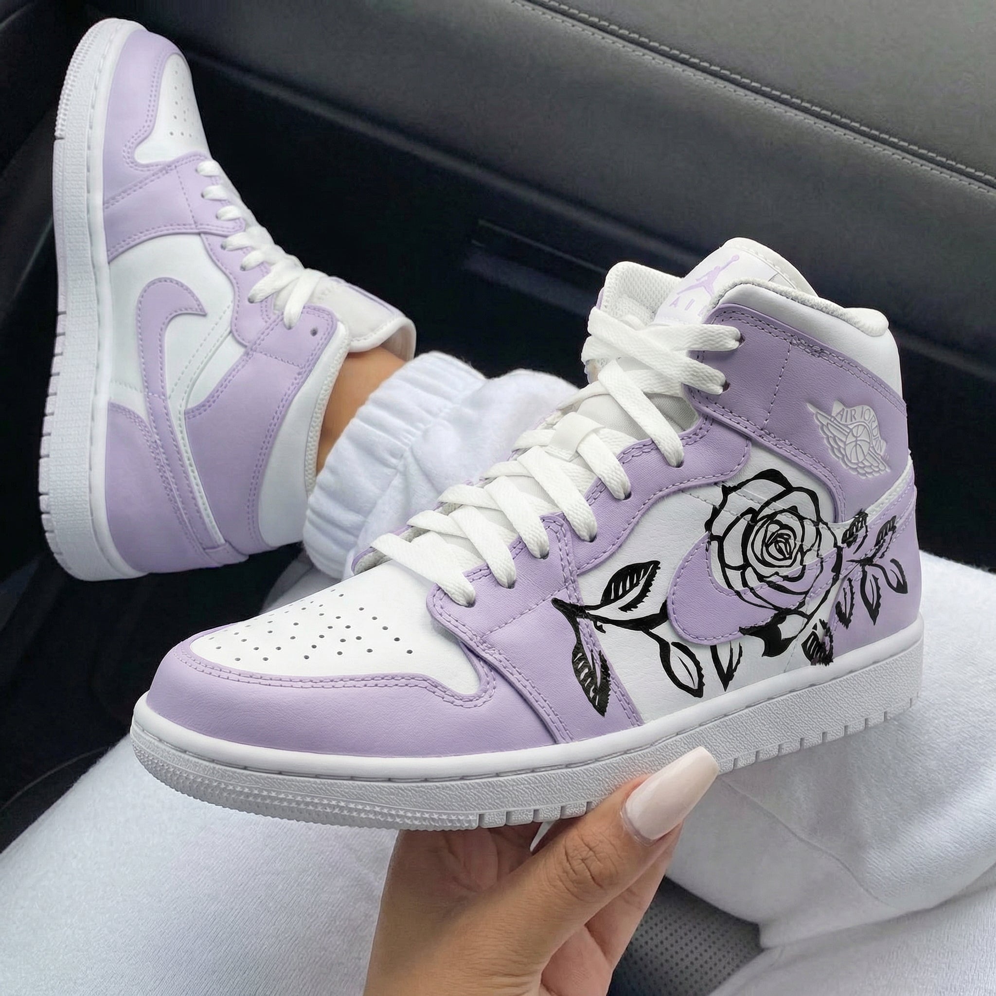 Lavender White Rose Custom Air Jordan 1-shecustomize