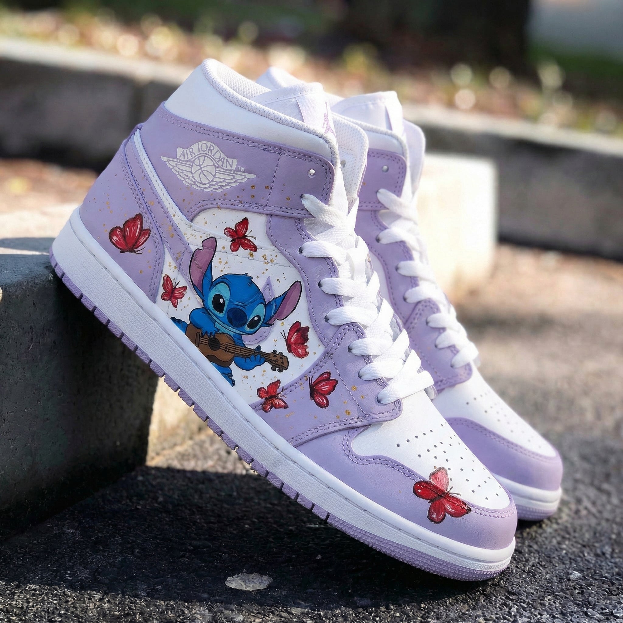 Lavender White Stitch Butterflies Custom Air Jordan 1-shecustomize