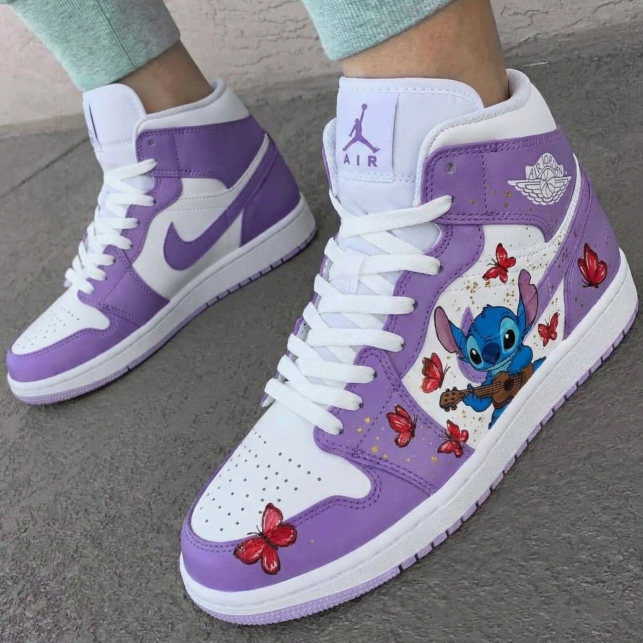 Lavender White Stitch Butterflies Custom Air Jordan 1-shecustomize