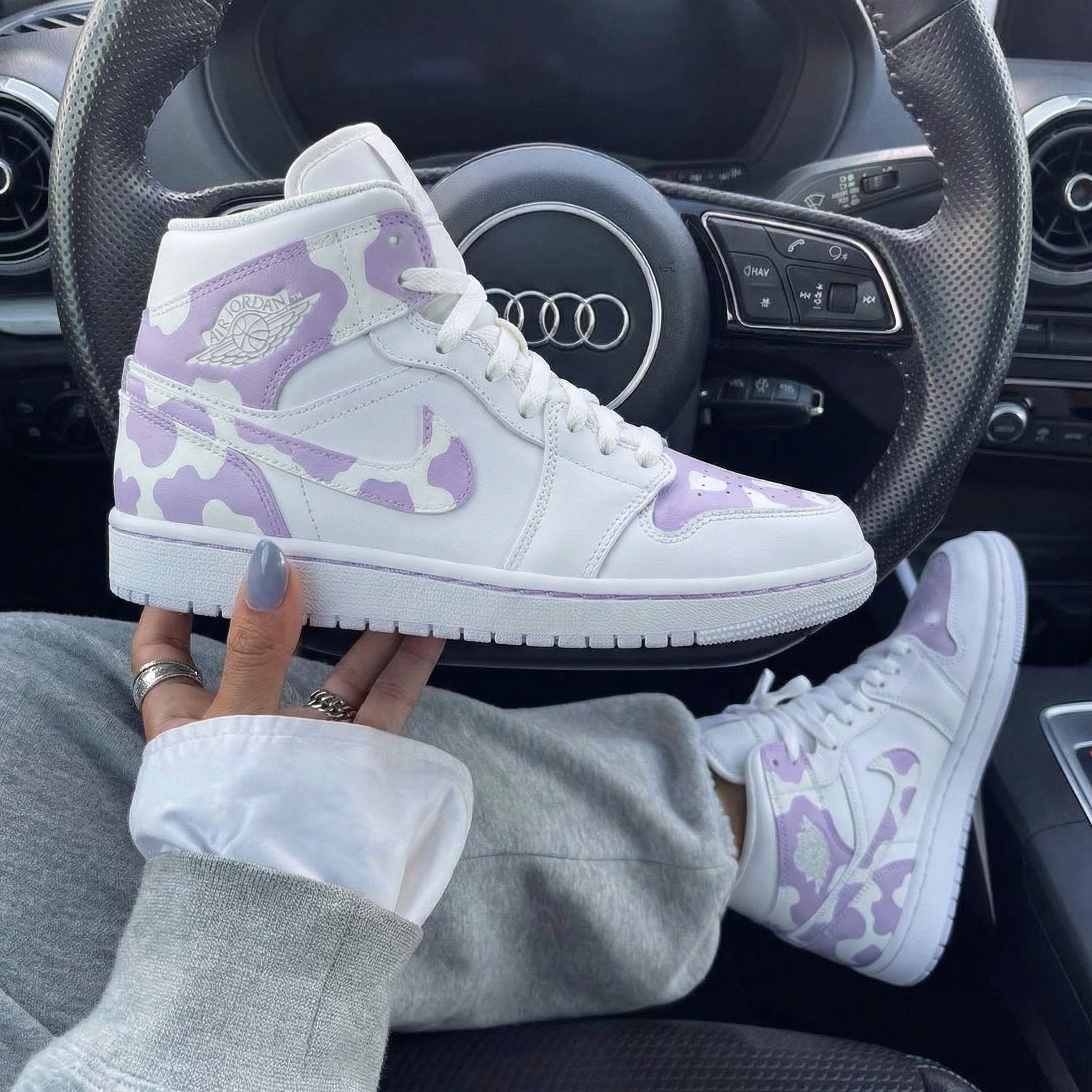 Light Purple Cow Print Custom Air Jordan 1-shecustomize