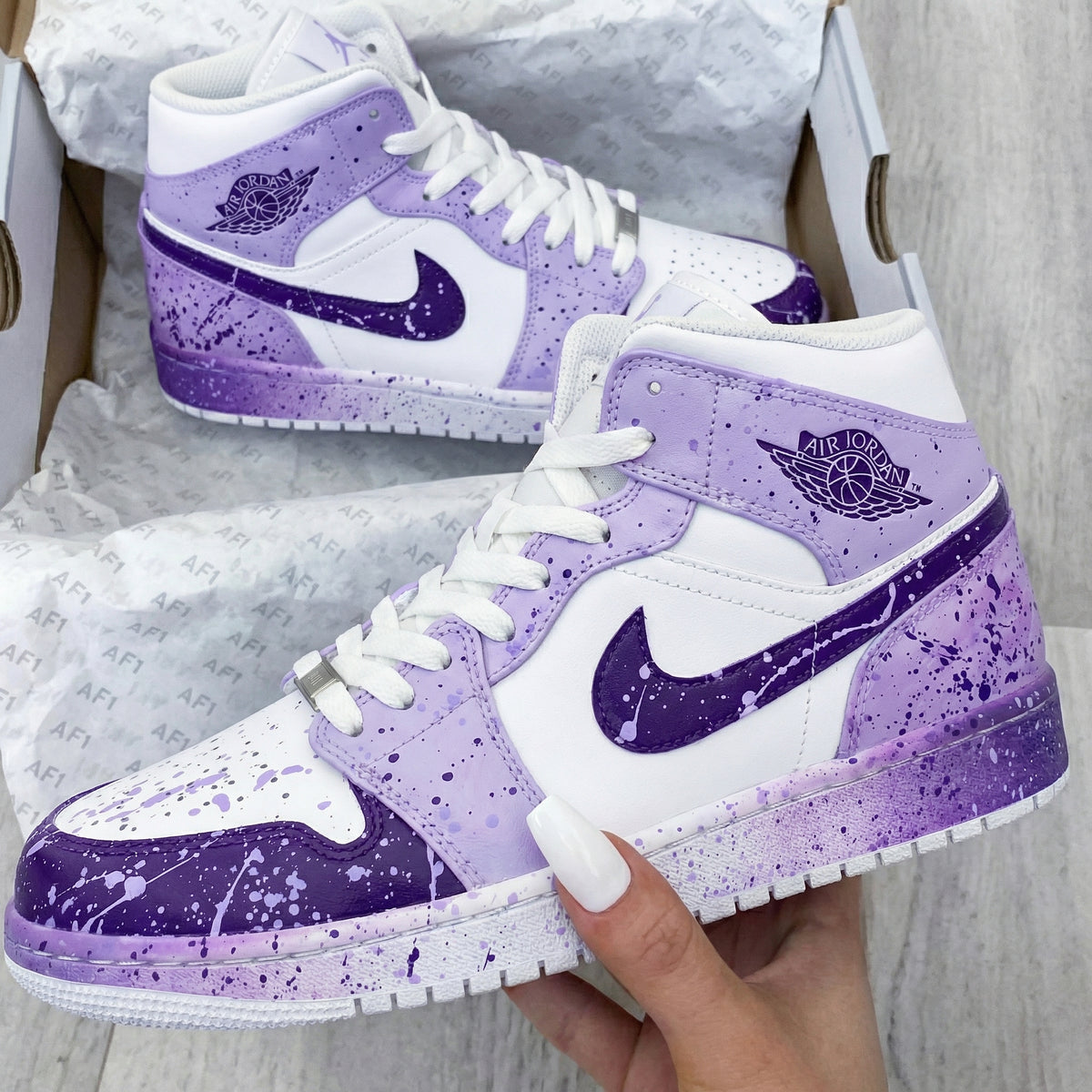 Magical Light Lavender Purple Splatter Design Custom Air Jordan 1 ...