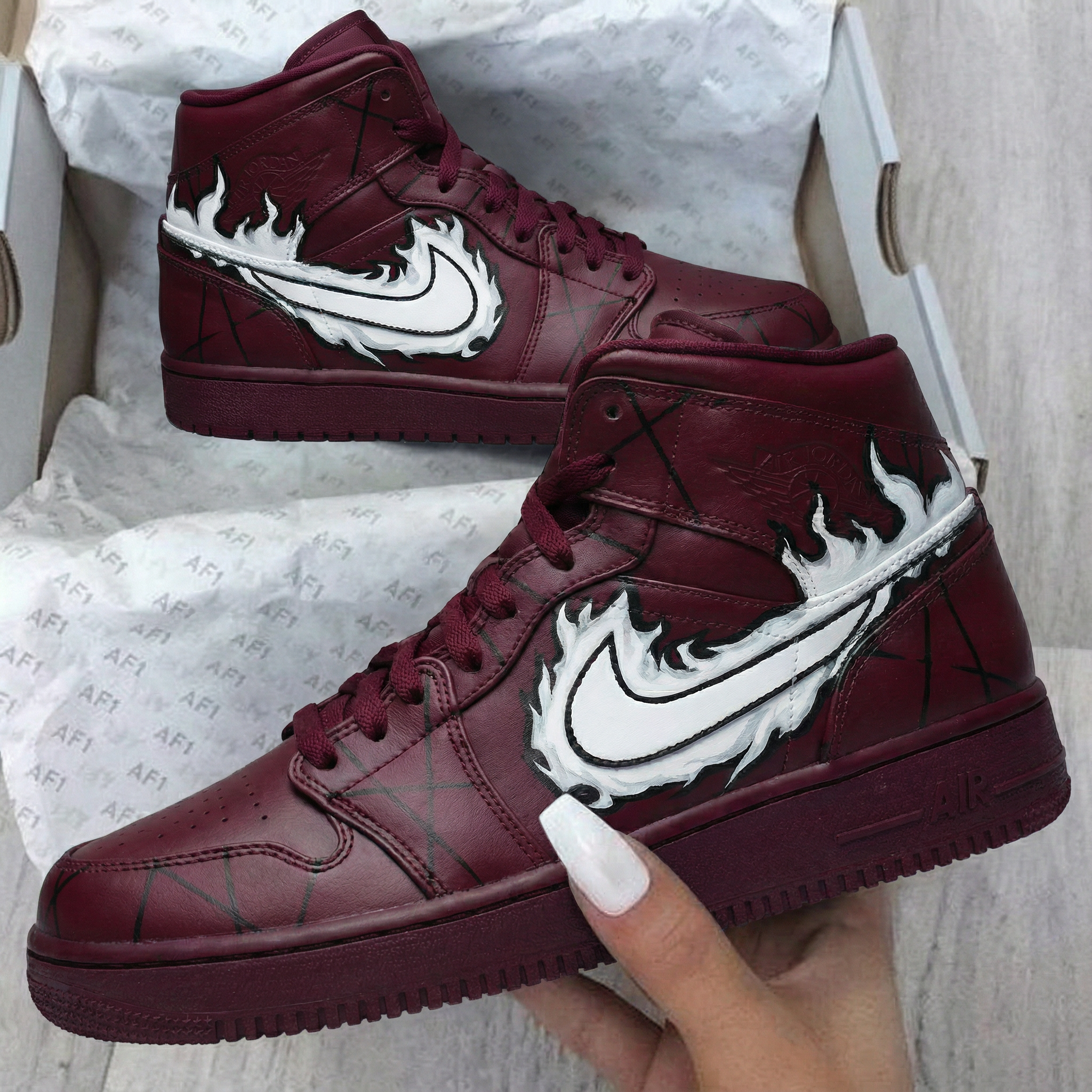 Maroon Flames Custom Air Jordan 1-shecustomize