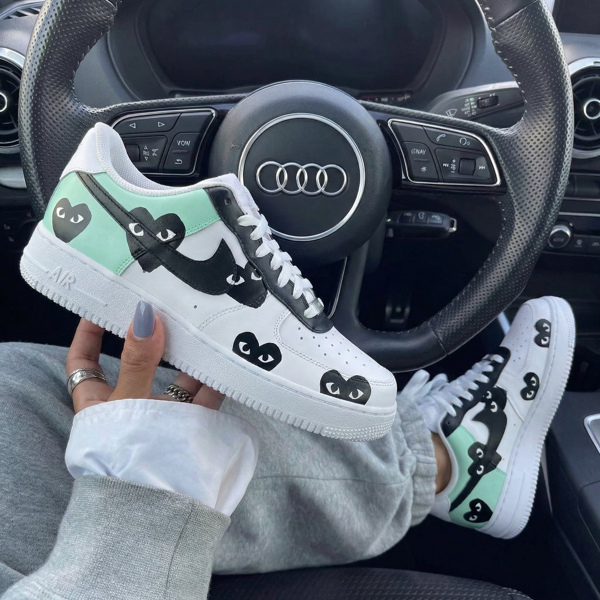 Mint Green Black Heart - themed Custom Air Force 1-shecustomize