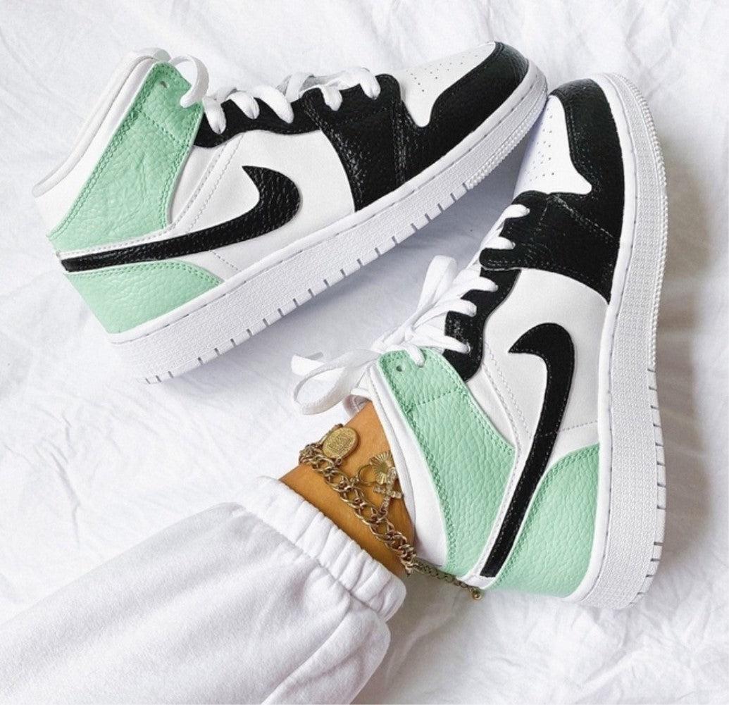 Mint Green Black Swoosh Custom Air Jordan 1 – shecustomize