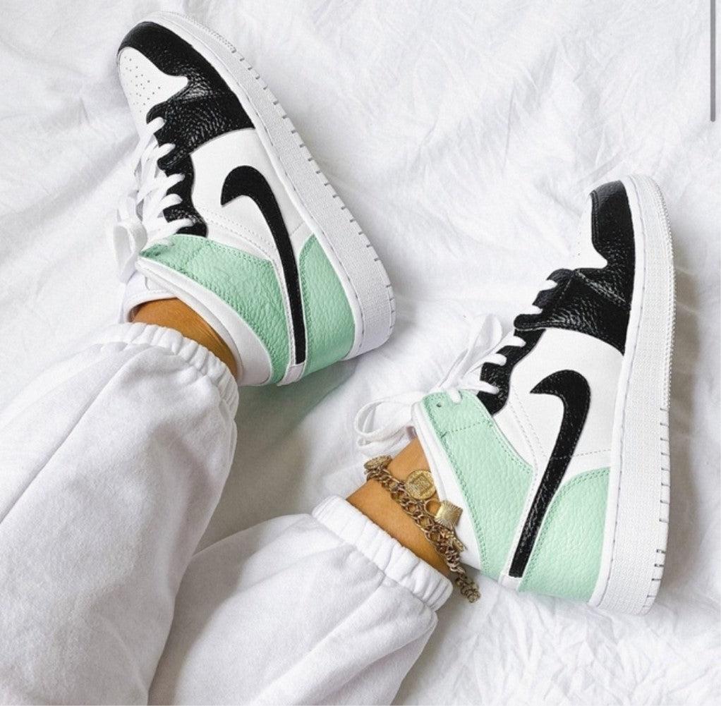 Mint Green Black Swoosh Custom Air Jordan 1-shecustomize