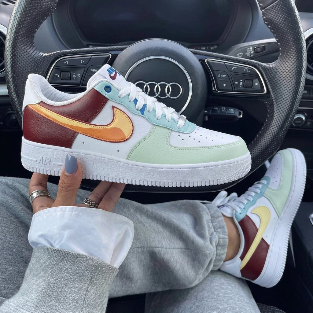 Mint Green Burgundy Gradient Swoosh Custom Air Force 1-shecustomize