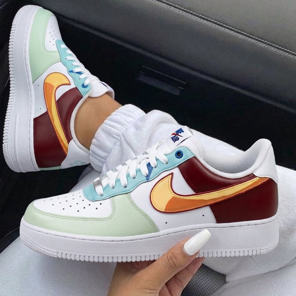 Mint Green Burgundy Gradient Swoosh Custom Air Force 1-shecustomize