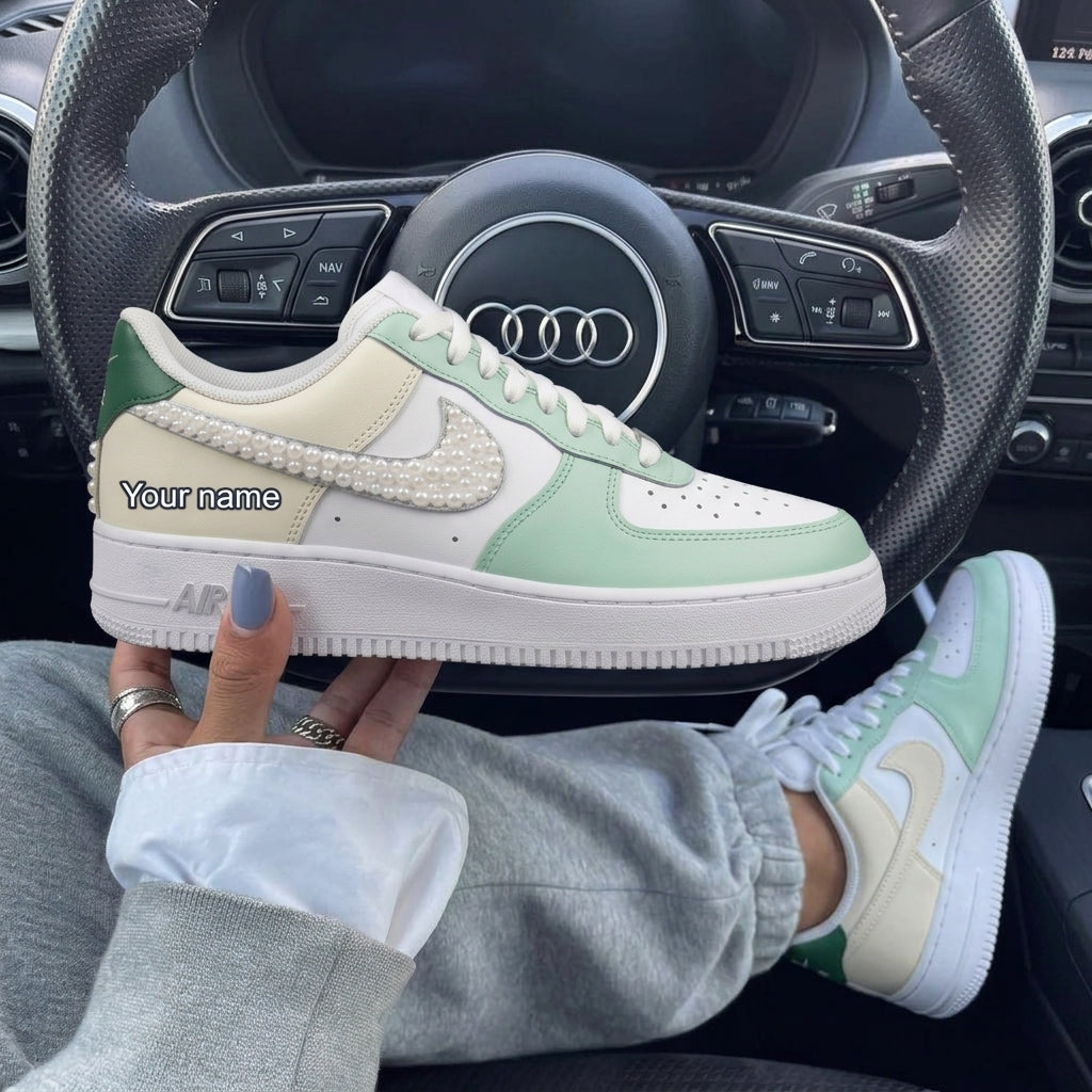 Mint Green Cream Pearl Custom Air Force 1-shecustomize