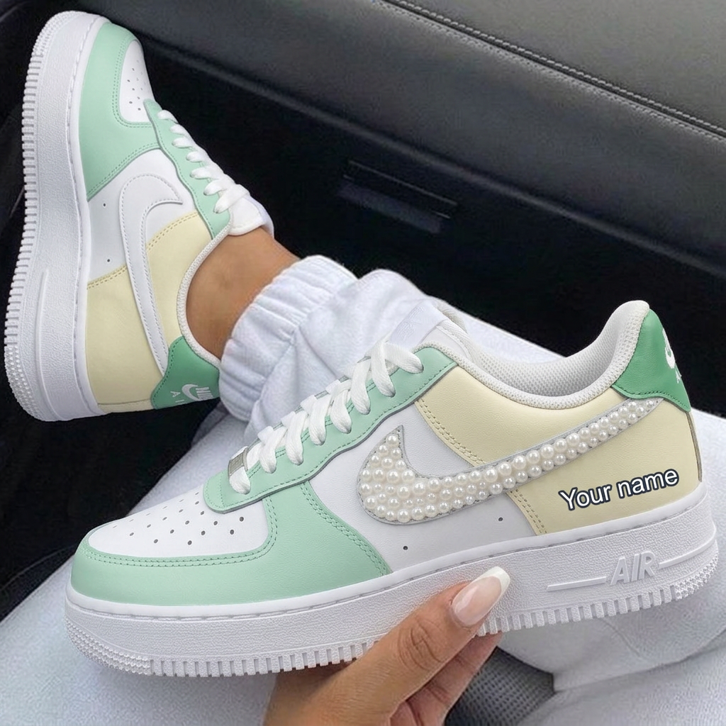 Mint Green Cream Pearl Custom Air Force 1-shecustomize