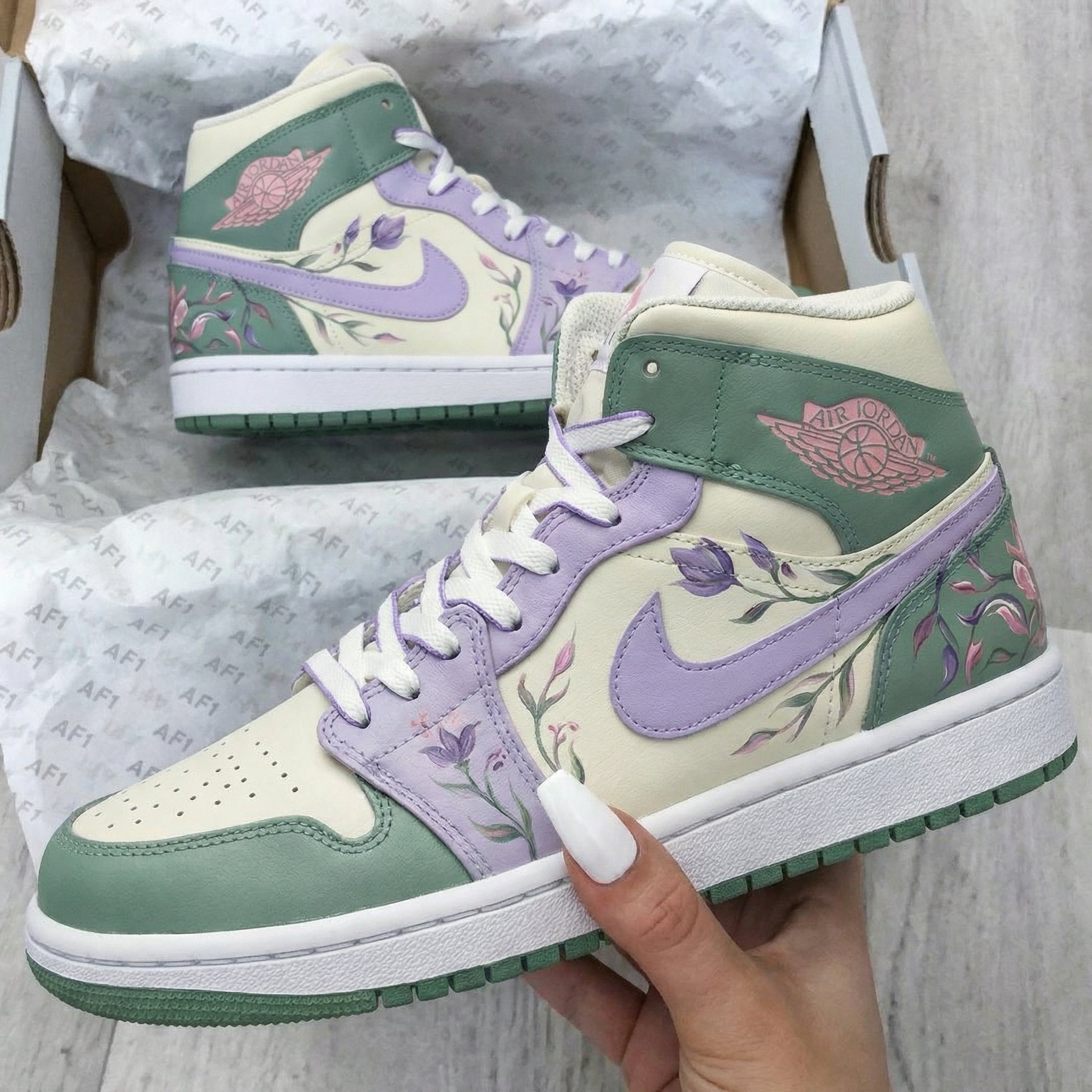Mint Green Lavender Floral Custom Air Jordan 1-shecustomize