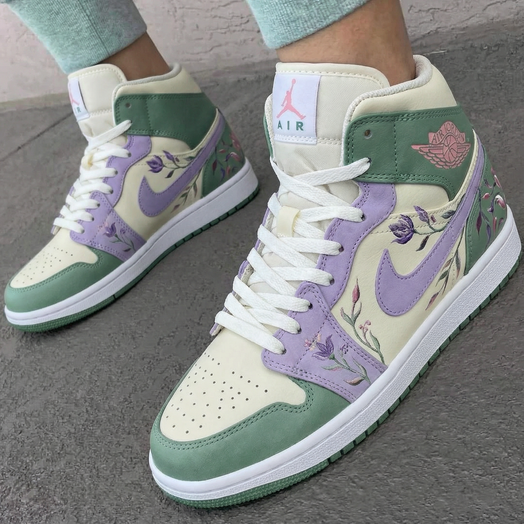 Mint Green Lavender Floral Custom Air Jordan 1-shecustomize