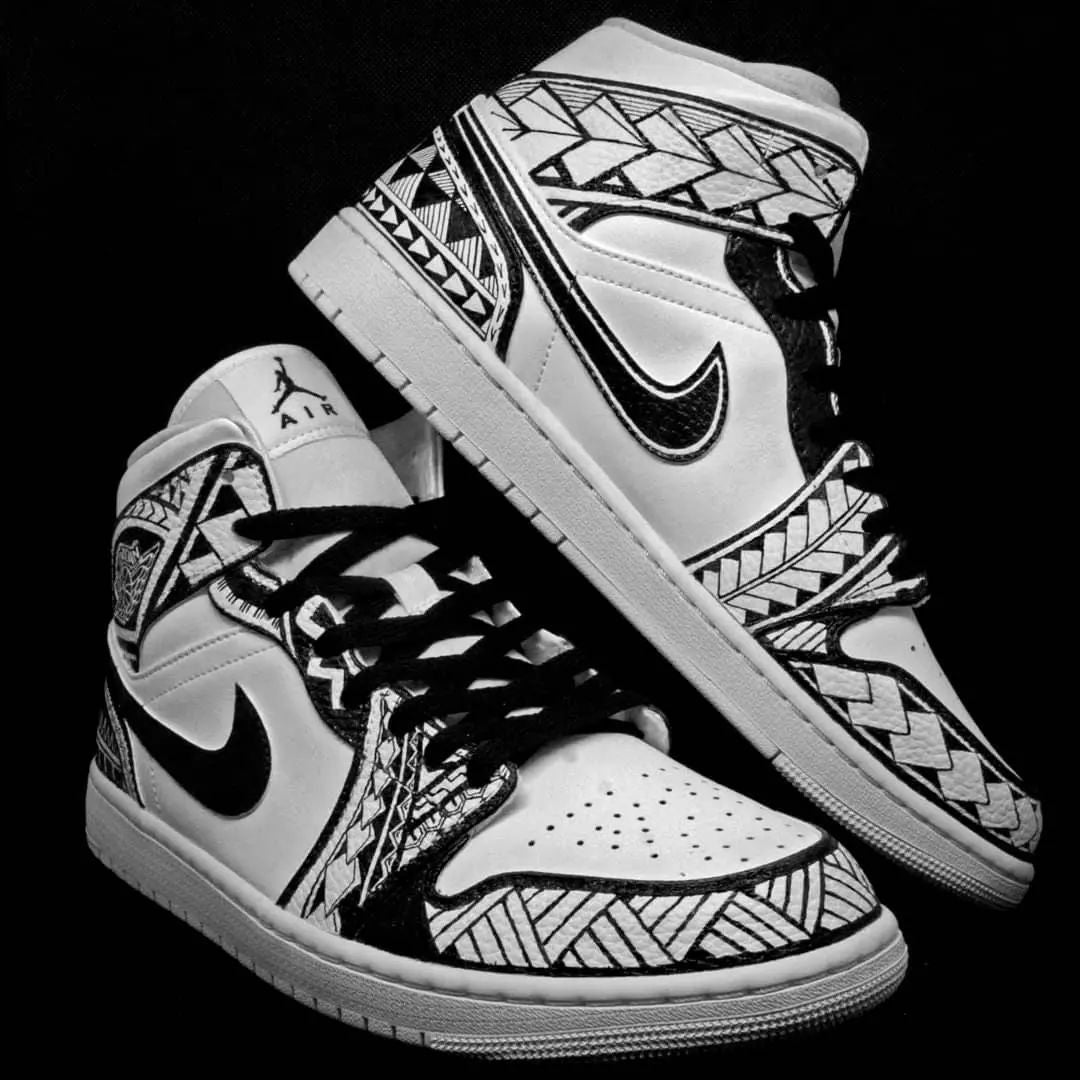 Monochrome Tribal Design Custom Air Jordan 1-shecustomize