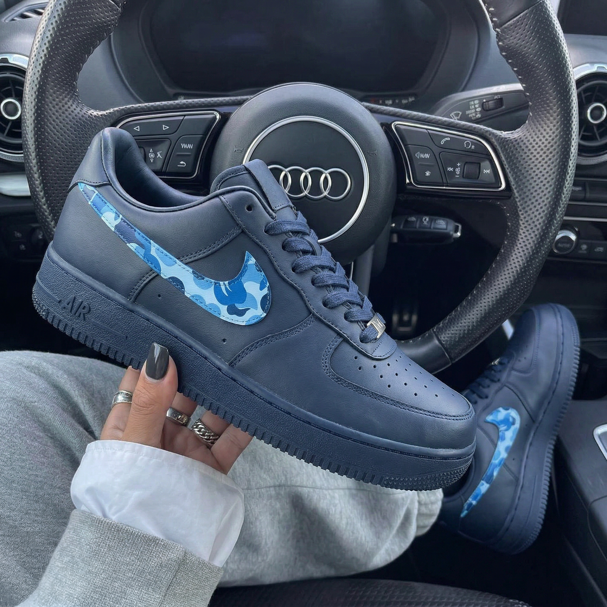 Navy Blue Camo Swoosh Custom Air Force 1-shecustomize