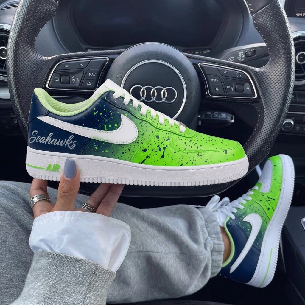 Navy Neon Green Seahawks Splatter Custom Air Force 1-shecustomize