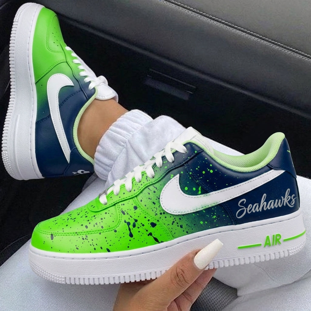 Navy Neon Green Seahawks Splatter Custom Air Force 1-shecustomize