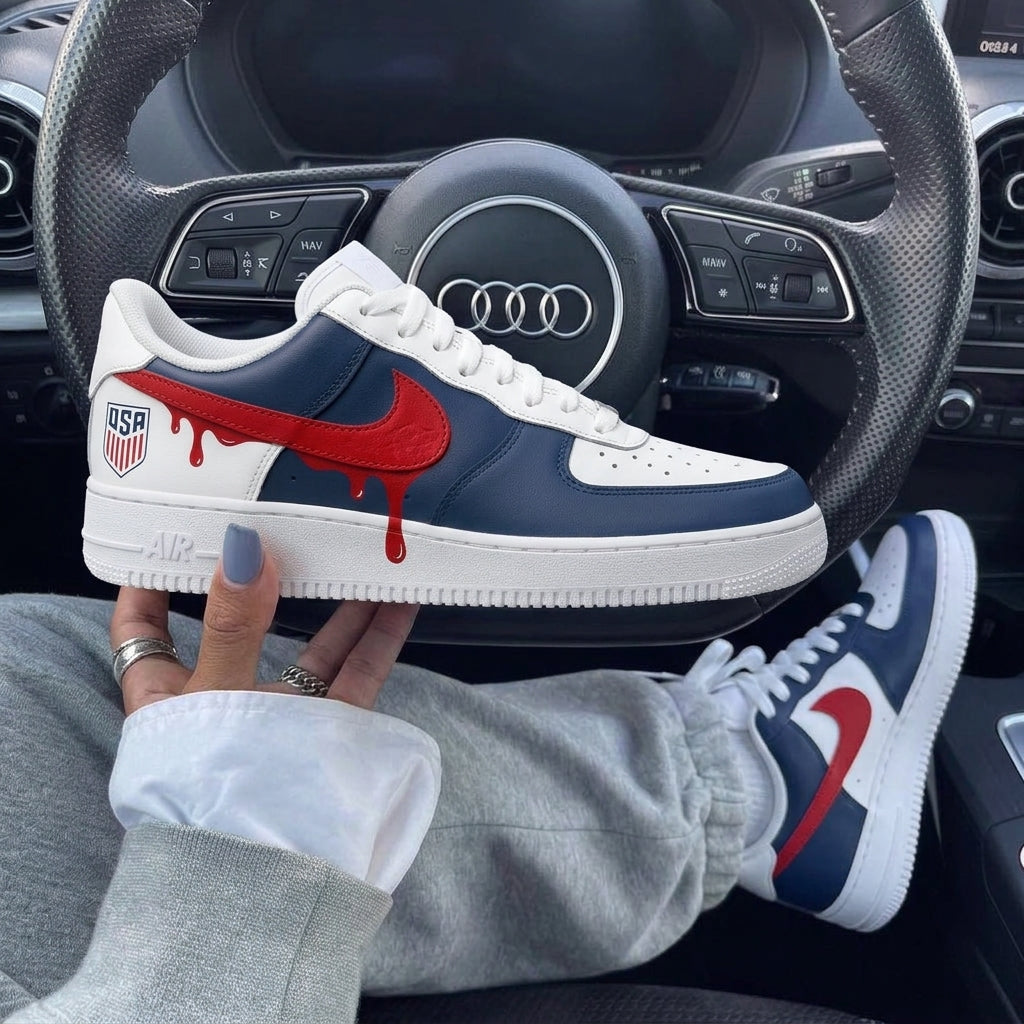 Navy Red USA Dripping Custom Air Force 1-shecustomize