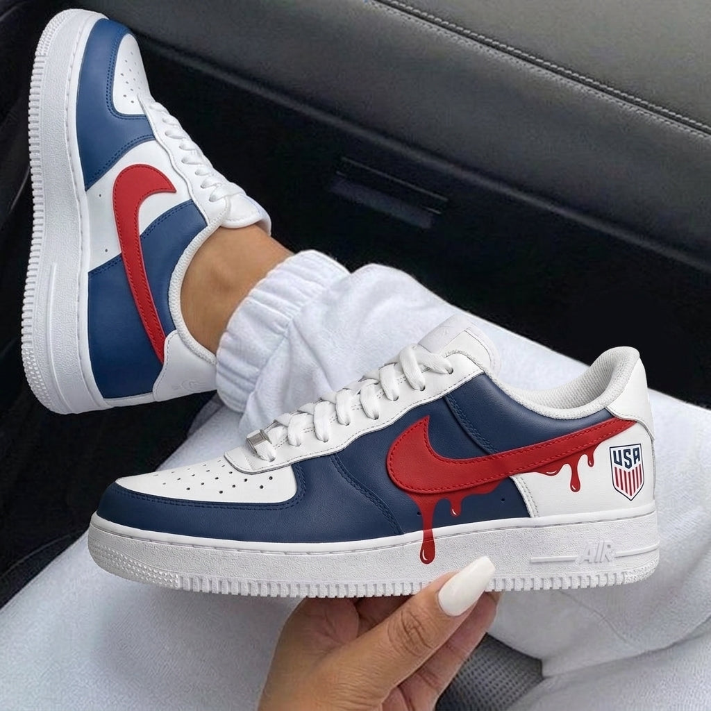 Navy Red USA Dripping Custom Air Force 1-shecustomize