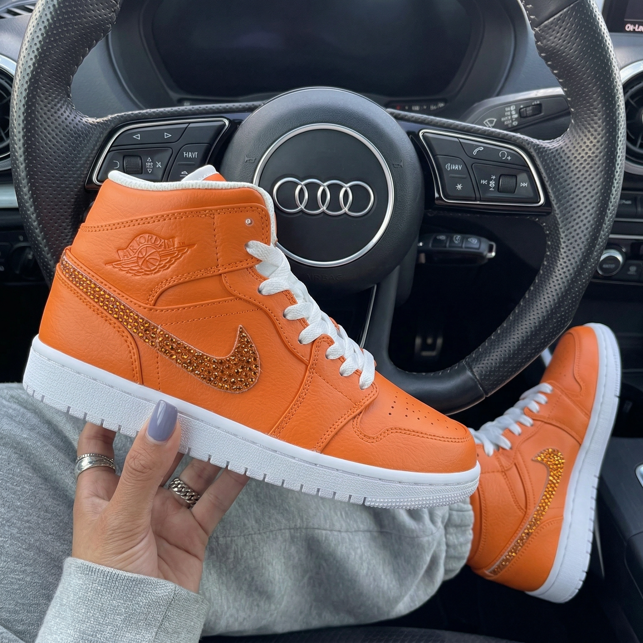 Orange And White Rhinestone Swoosh Custom Air Jordan 1-shecustomize