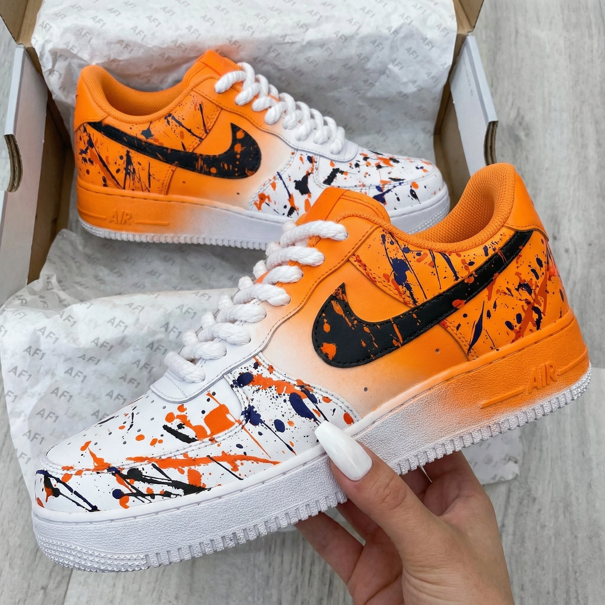 Orange Black Splatter Custom Air Force 1-shecustomize