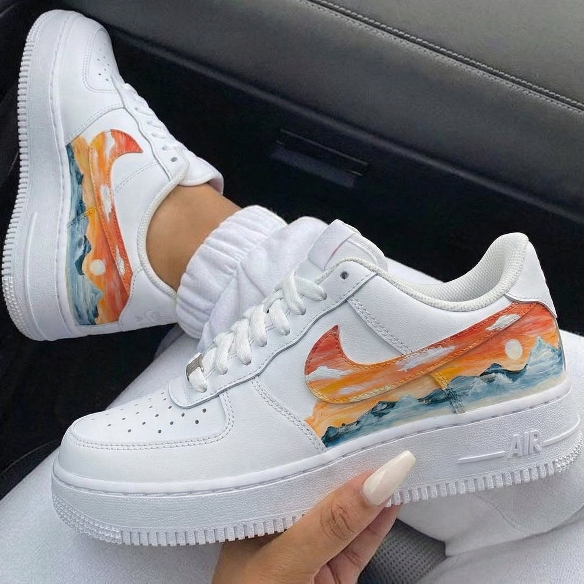 Orange Blue Sunset Mountain Scenery Custom Air Force 1-shecustomize