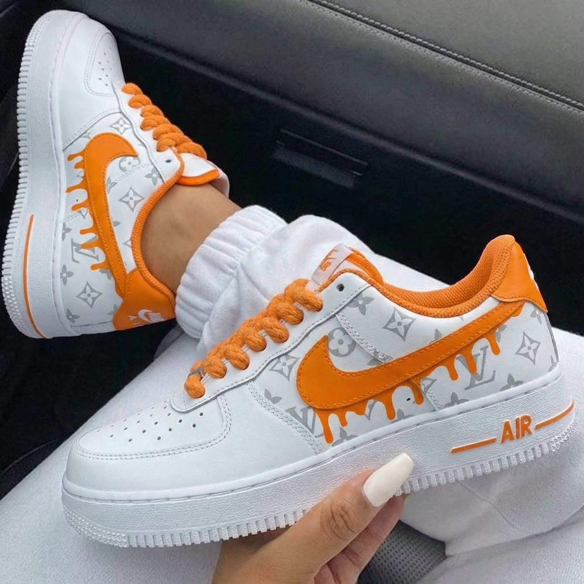 Orange Gray LV Logo Drip Custom Air Force 1-shecustomize