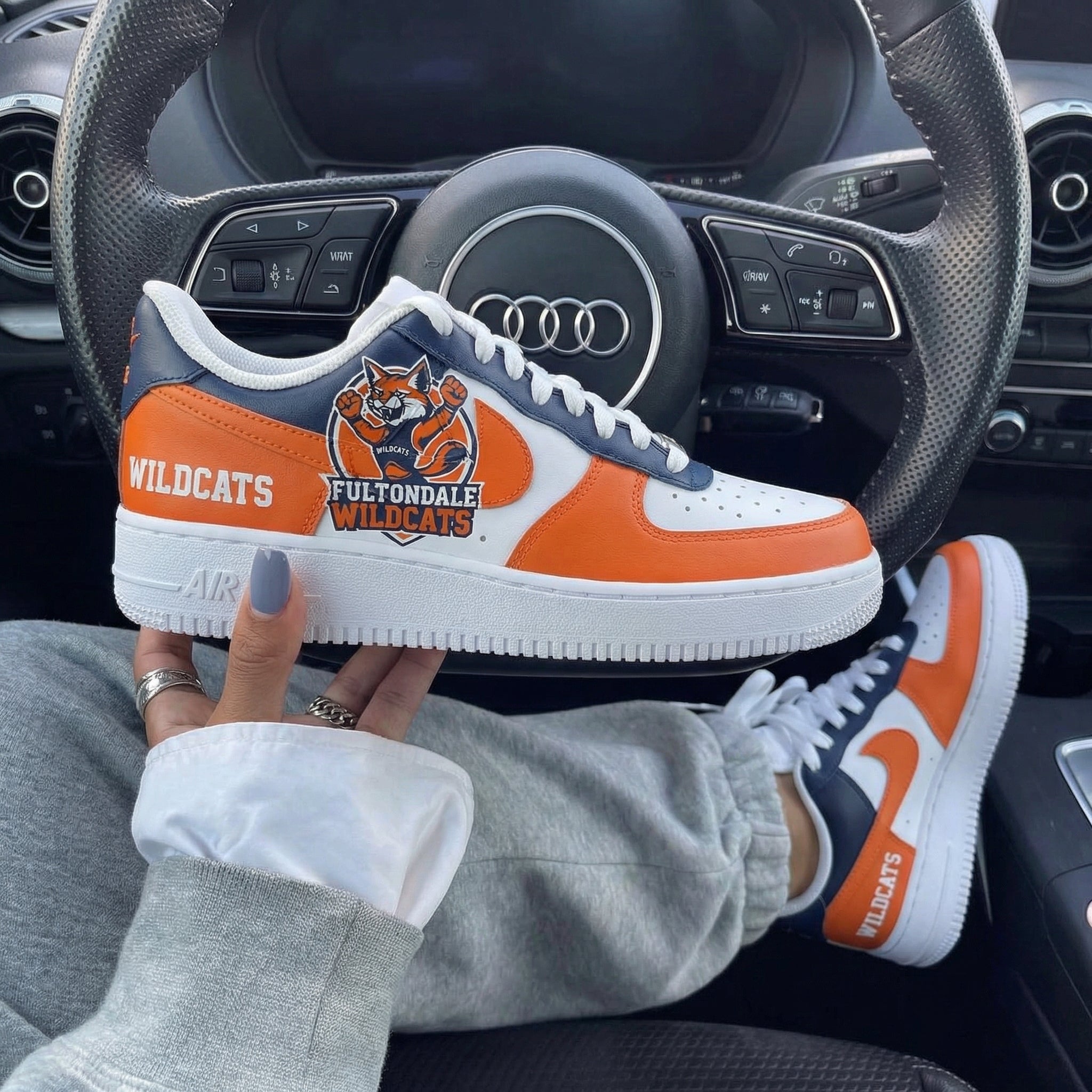 Orange Navy Fultondale Wildcats Logo Custom Air Force 1-shecustomize