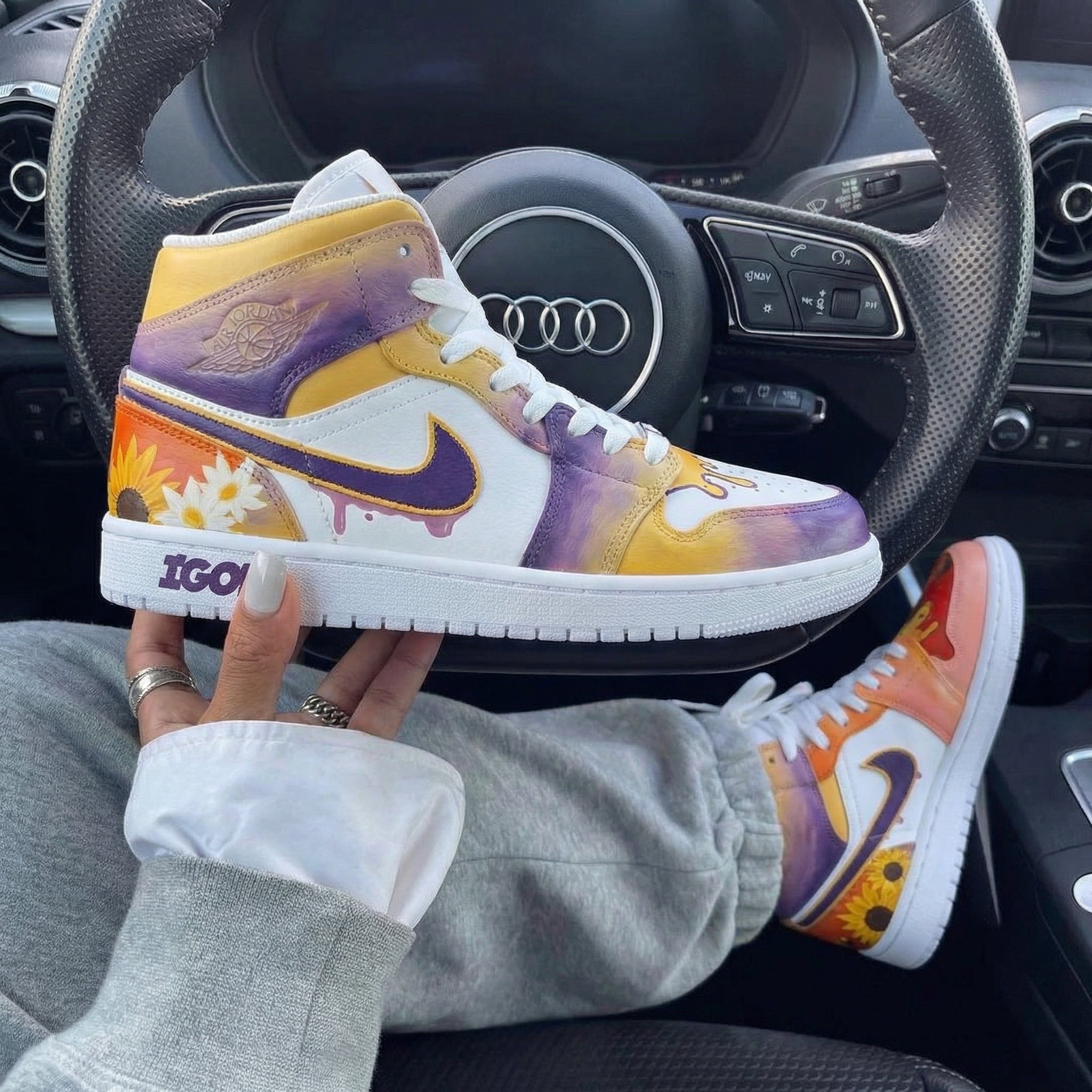 Orange Purple Sunflower Custom Air Jordan 1-shecustomize