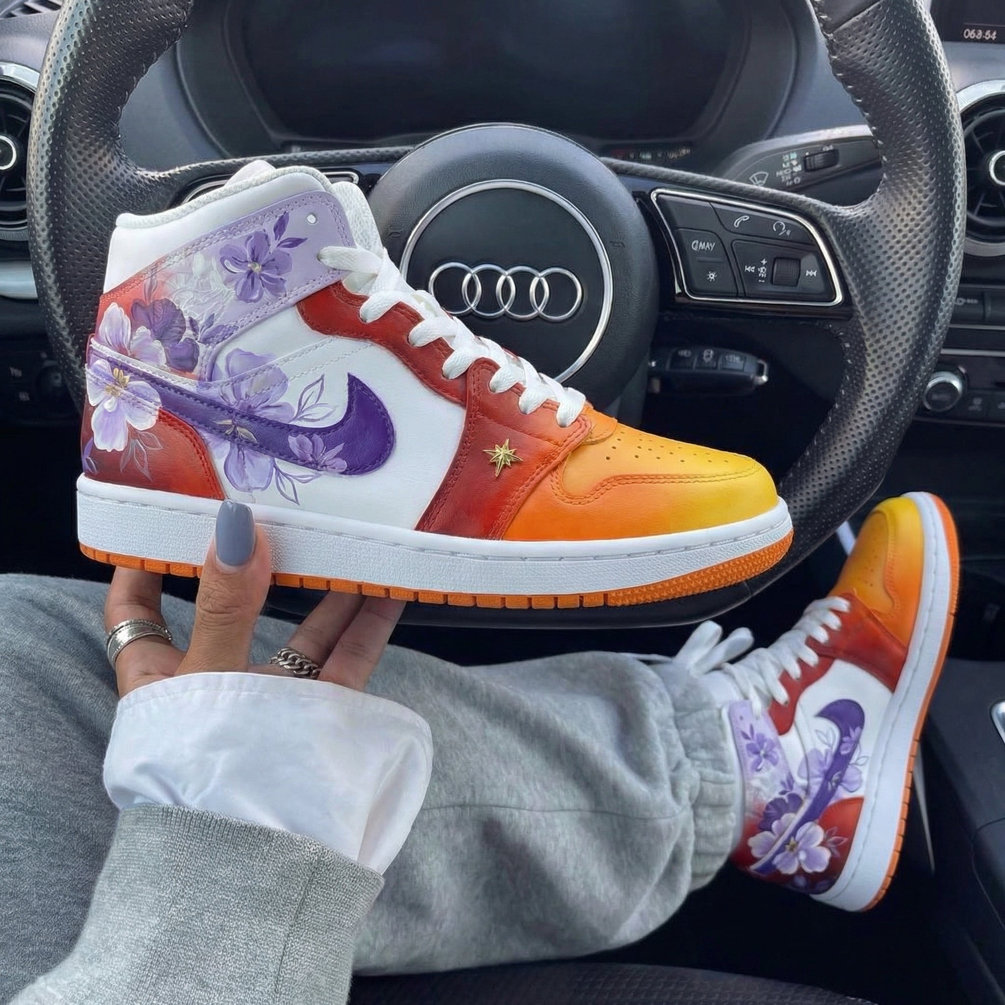 Orange Red Purple Floral Custom Air Jordan 1-shecustomize