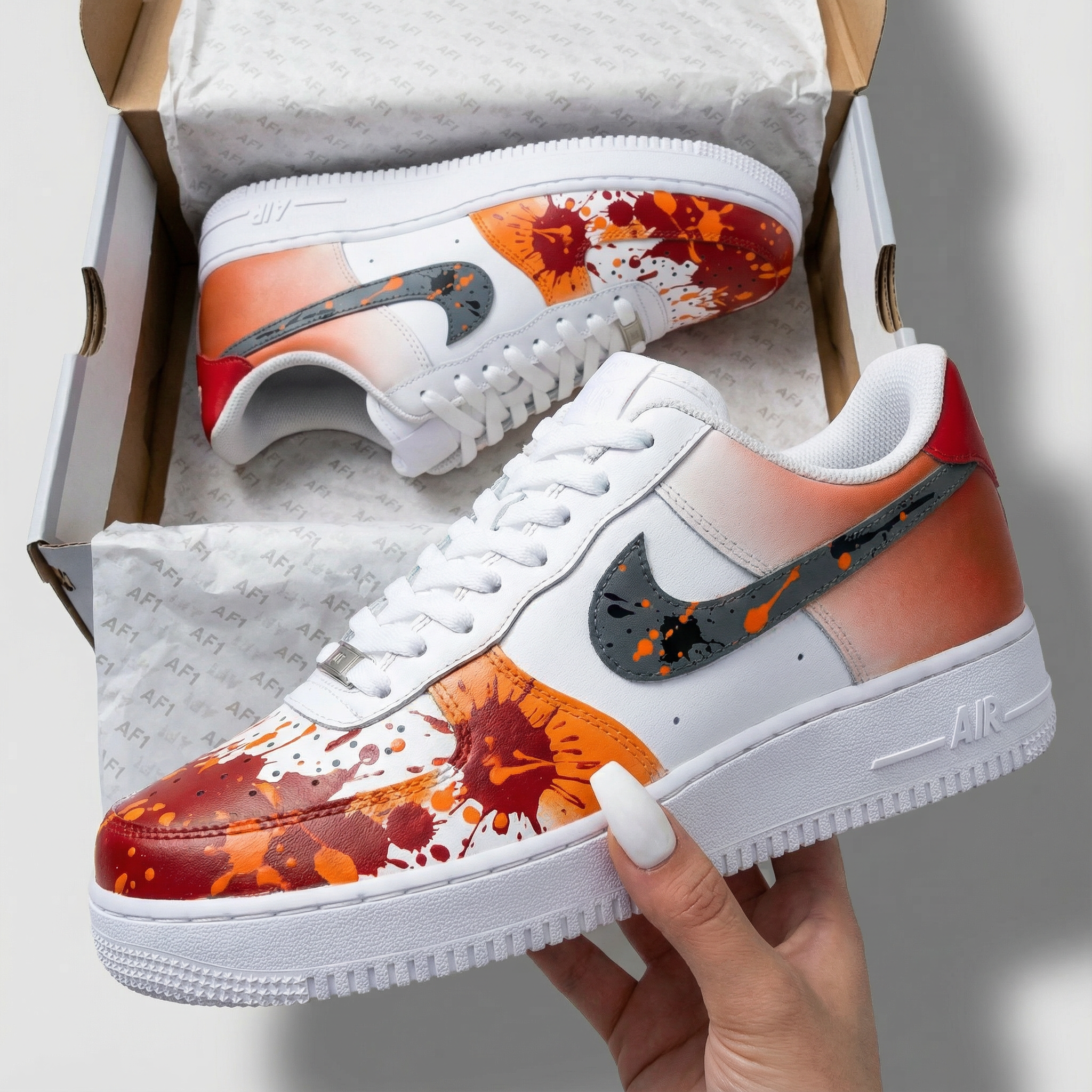 Orange Red Splatter Custom Air Force 1-shecustomize