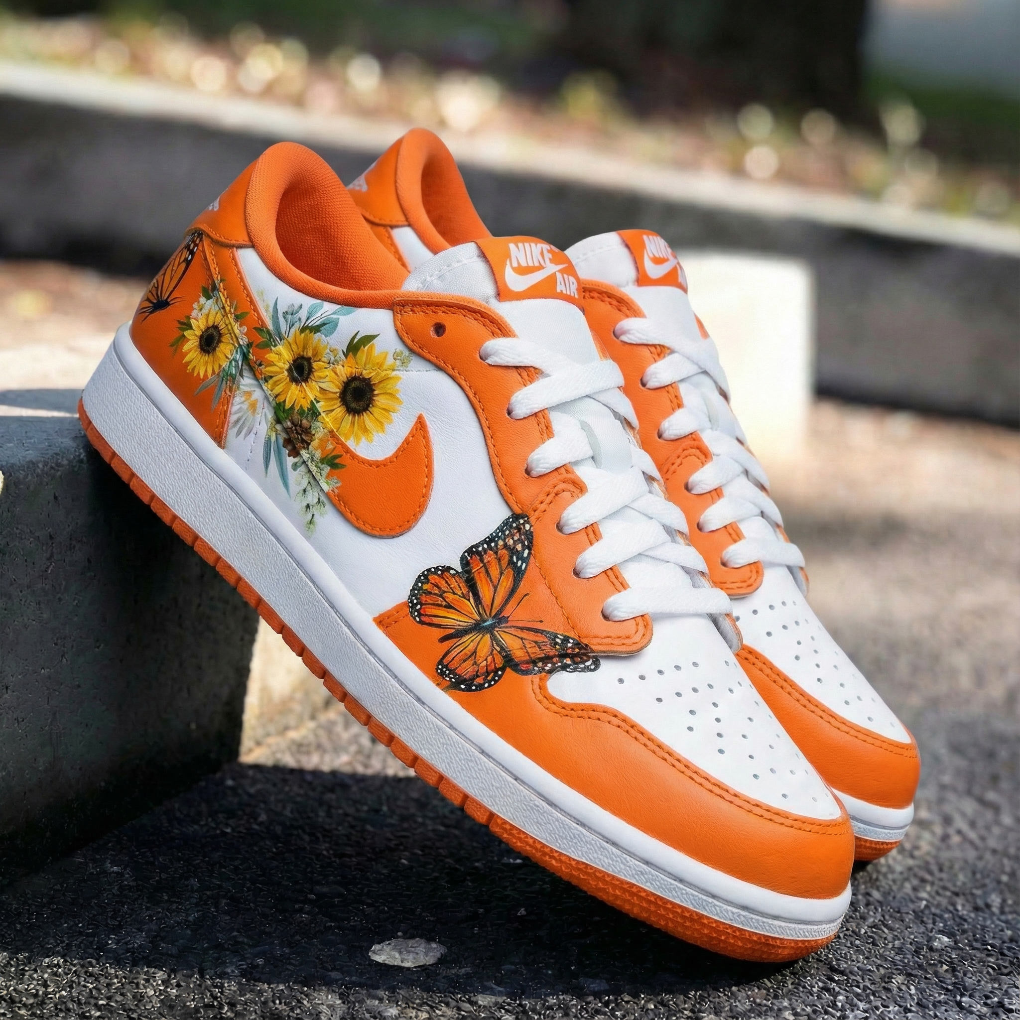 Orange Sunflower Butterflies Custom Air Force 1-shecustomize