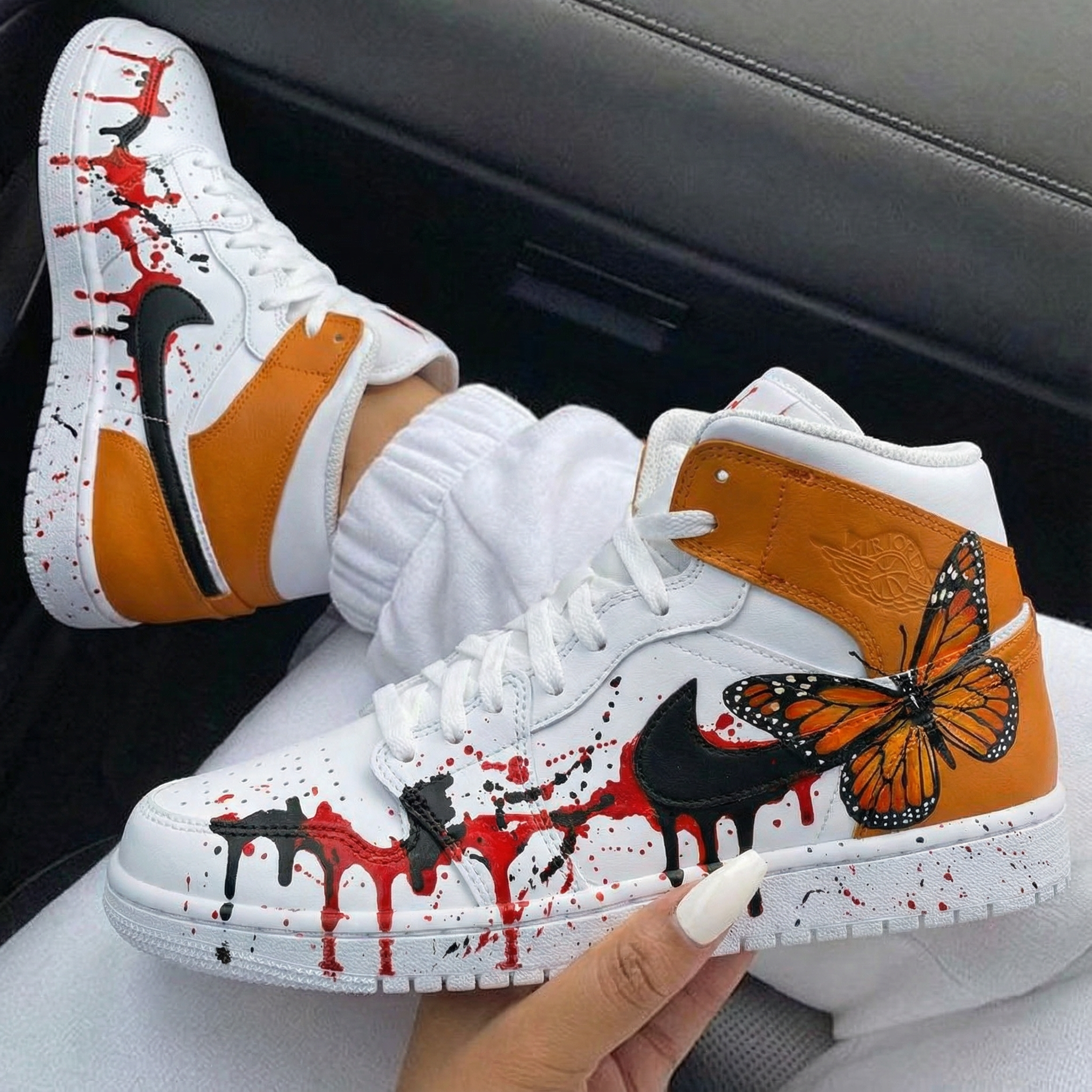 Orange White Butterfly Blood - Splatter Custom Air Jordan 1-shecustomize