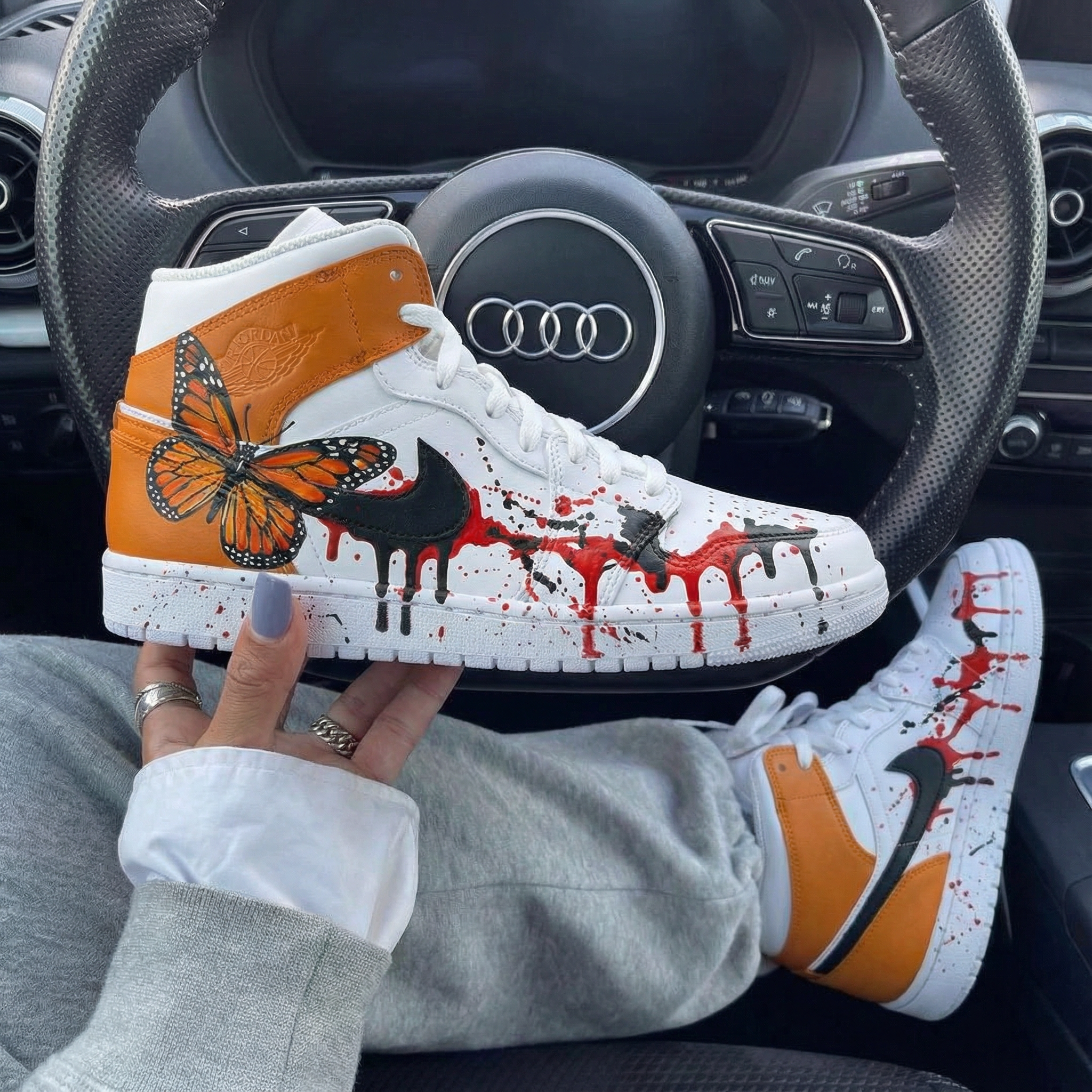 Orange White Butterfly Blood - Splatter Custom Air Jordan 1-shecustomize
