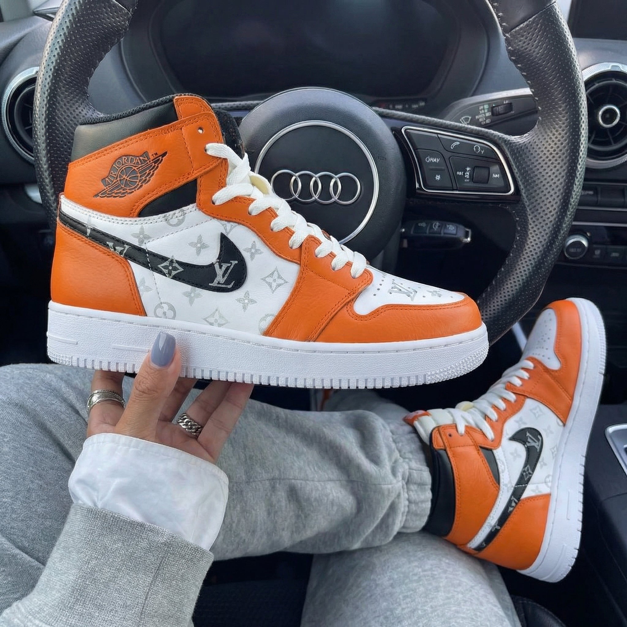 Orange White LV Custom Air Jordan 1-shecustomize