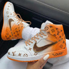 Orange White LV Pattern Custom Air Jordan 1-shecustomize