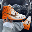 Orange White LV Pattern Custom Air Jordan 1-shecustomize