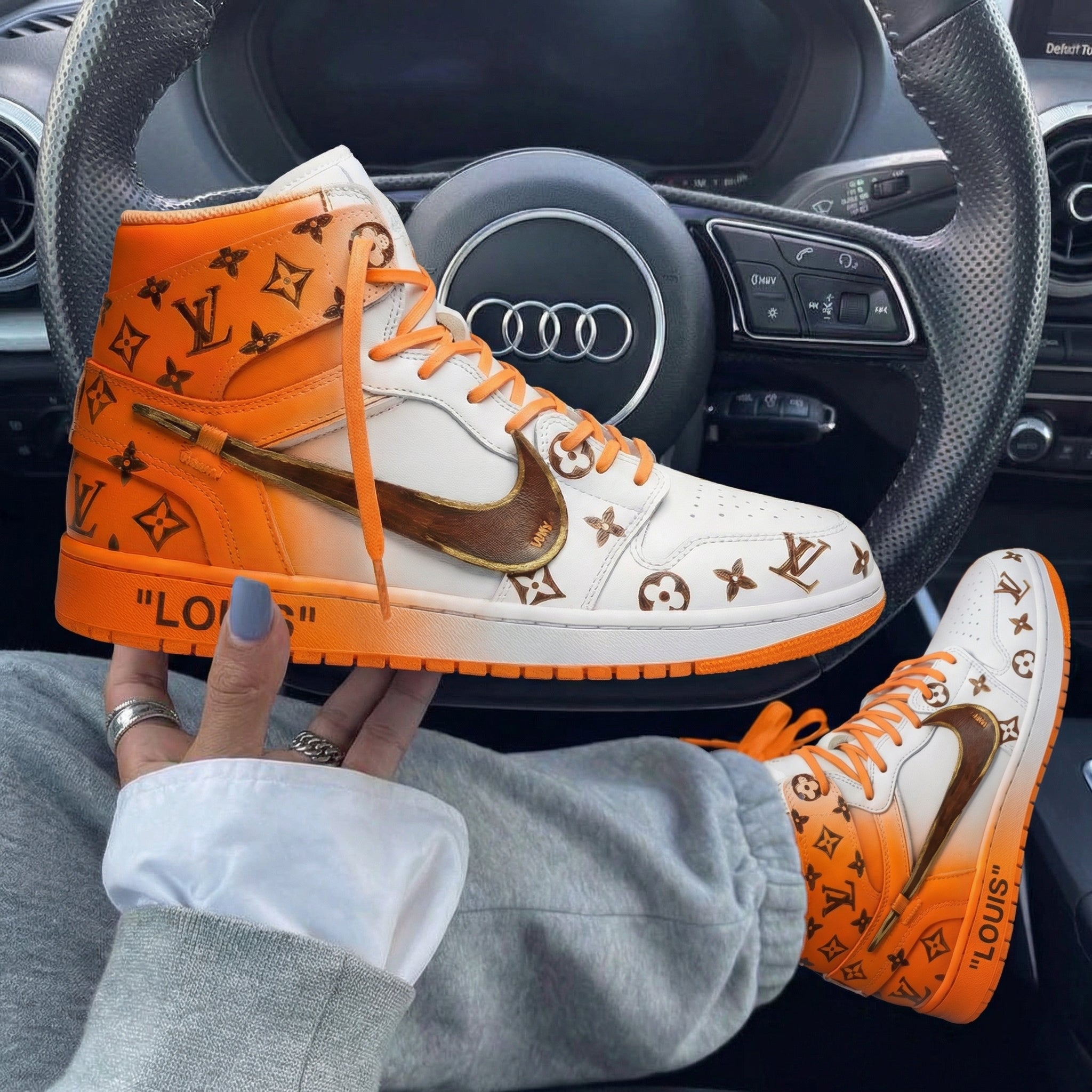 Orange White LV Pattern Custom Air Jordan 1-shecustomize