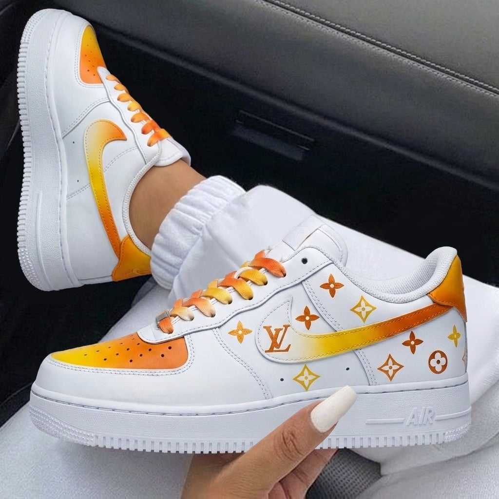 Orange Yellow Gradient LV Custom Air Force 1-shecustomize