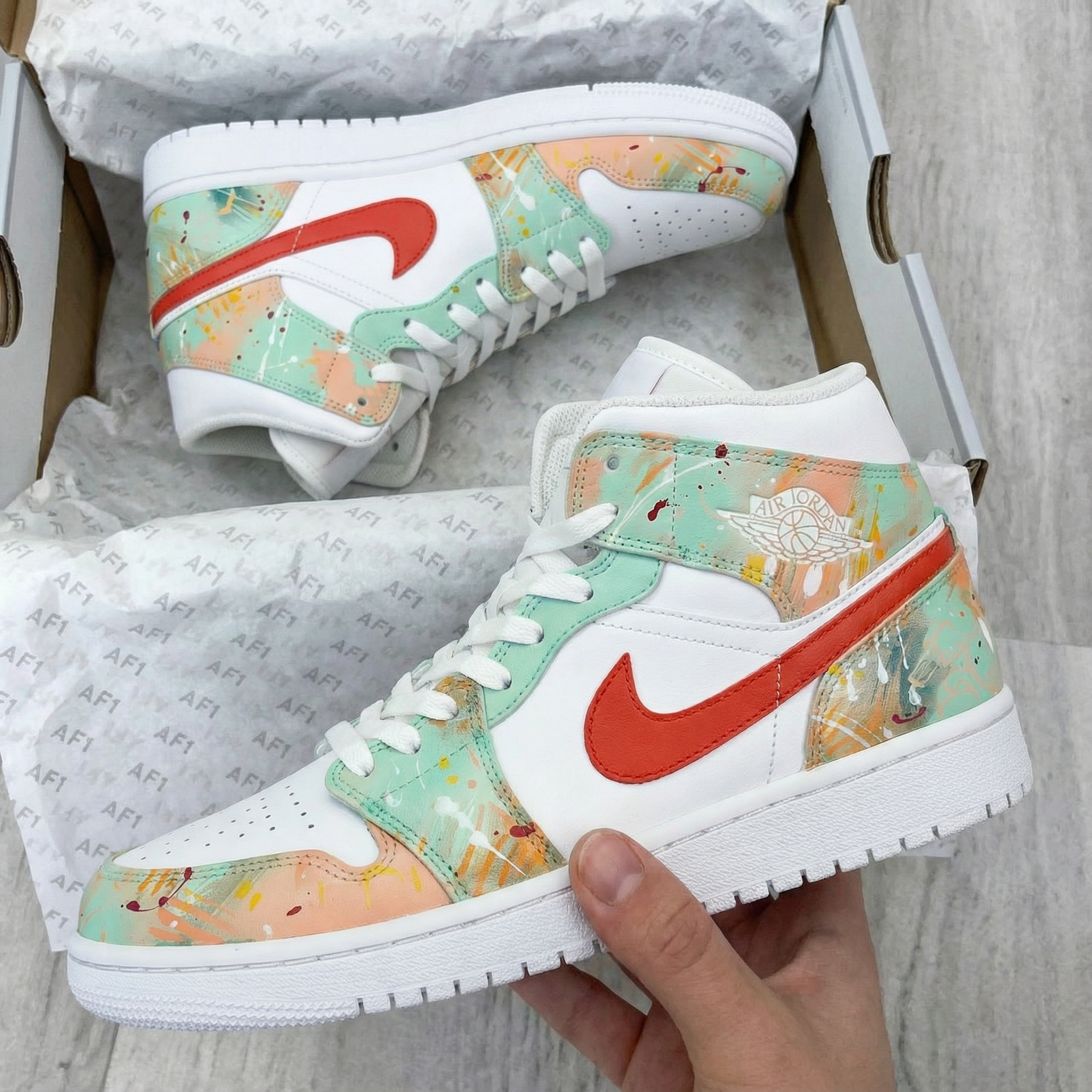 Pastel Green Peach Splash Custom Air Jordan 1-shecustomize