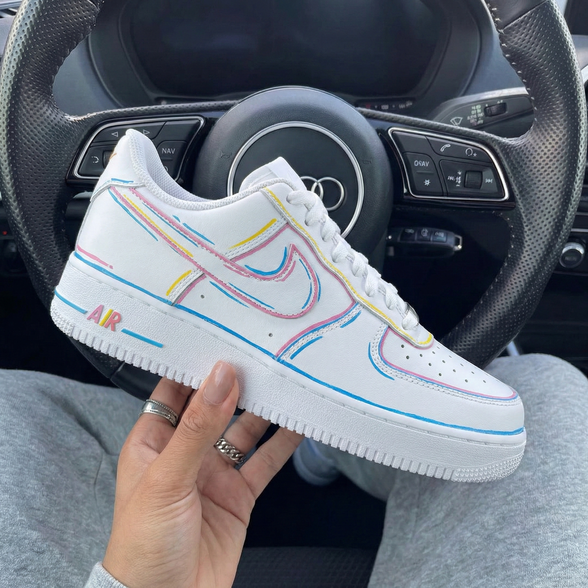 Pastel Pink Blue Yellow Stripes Custom Air Force 1-shecustomize