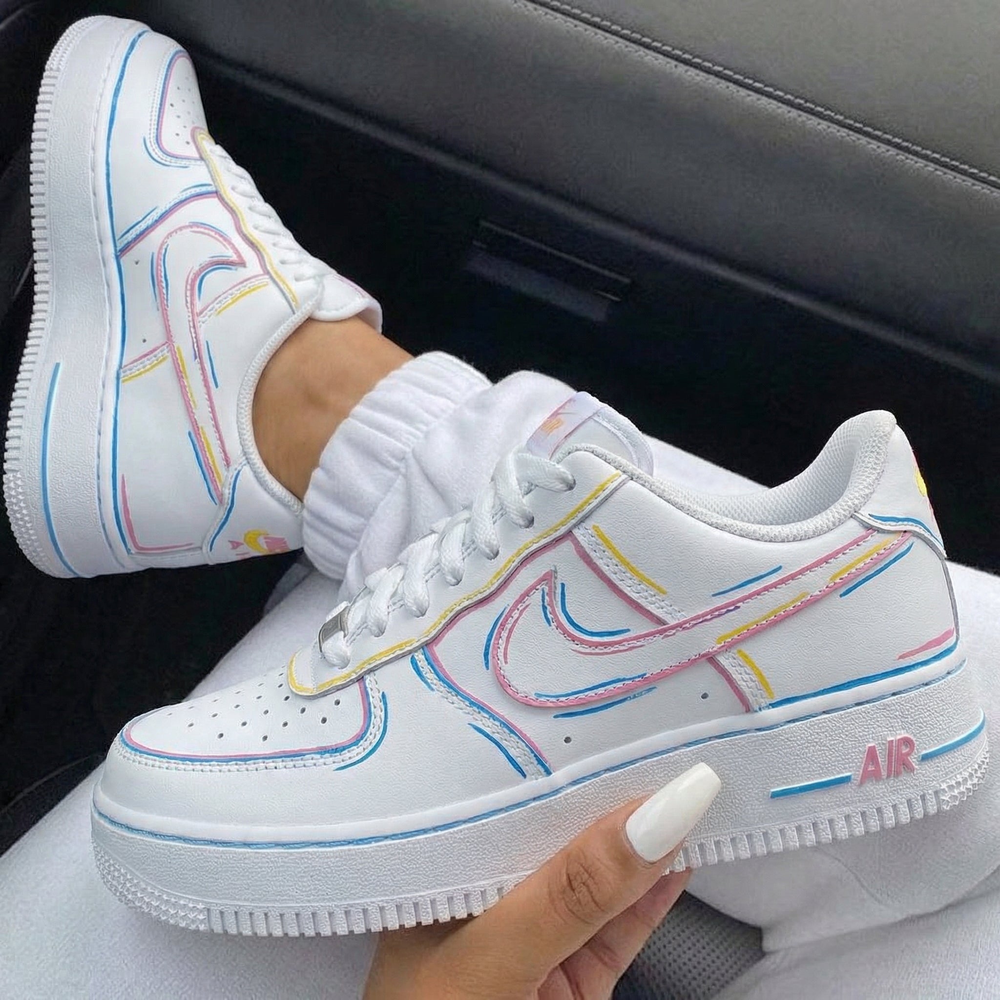 Pastel Pink Blue Yellow Stripes Custom Air Force 1-shecustomize