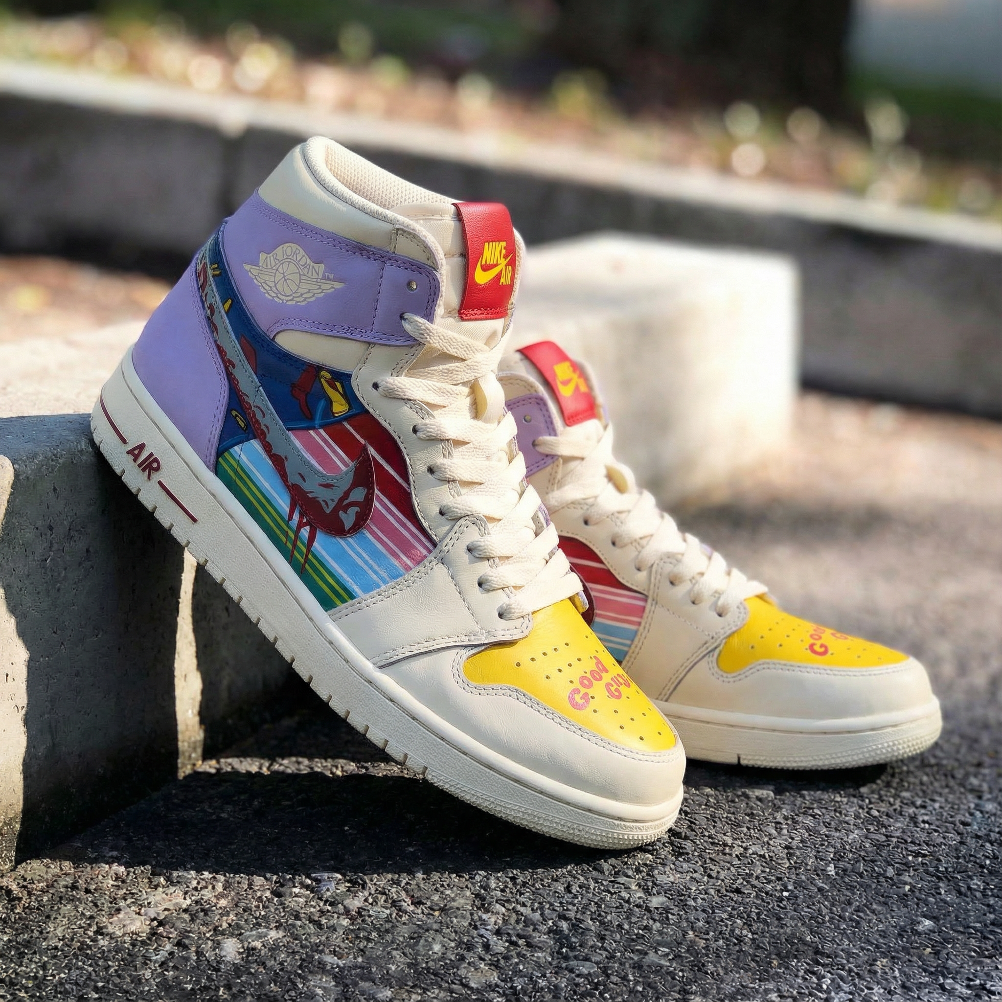 Pastel Purple Yellow Comic Pattern Custom Air Jordan 1-shecustomize