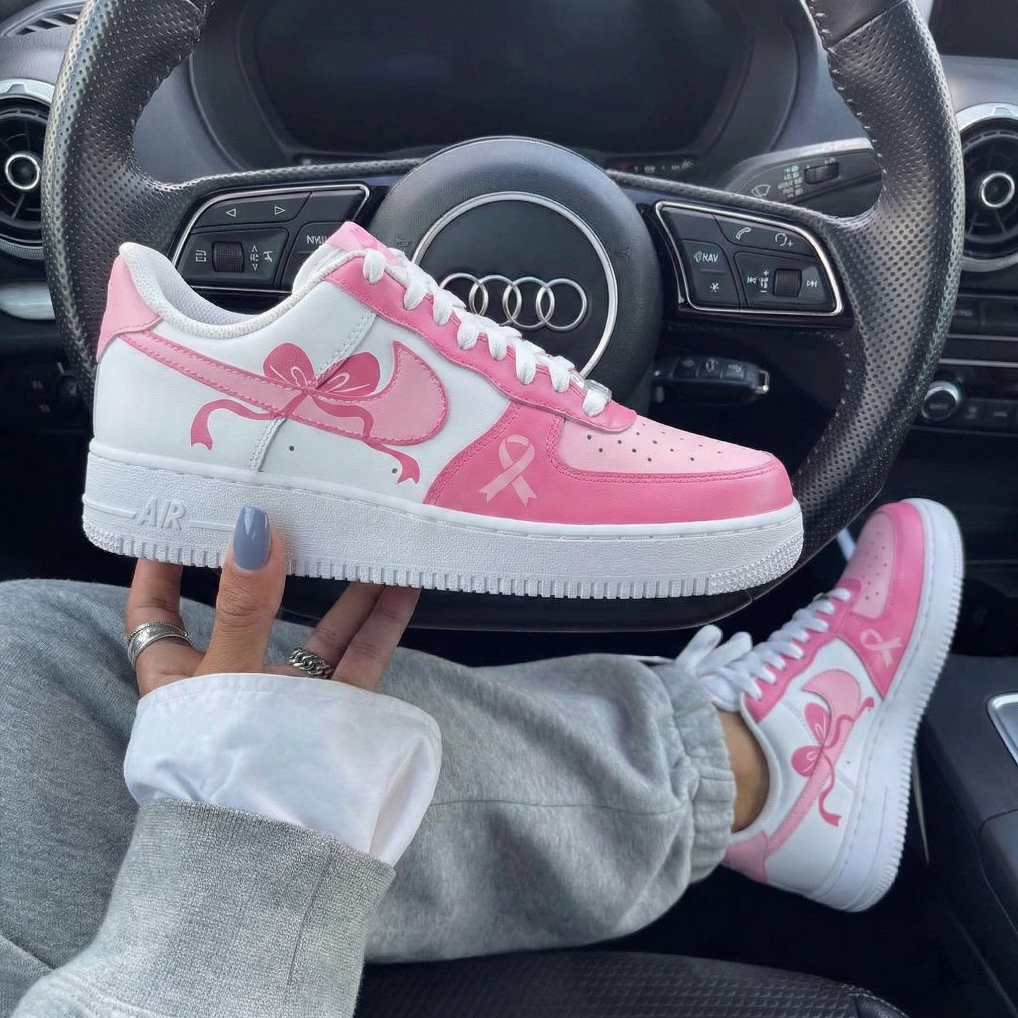 Pink And Baby Pink Bows Pink Ribbon Custom Air Force 1-shecustomize