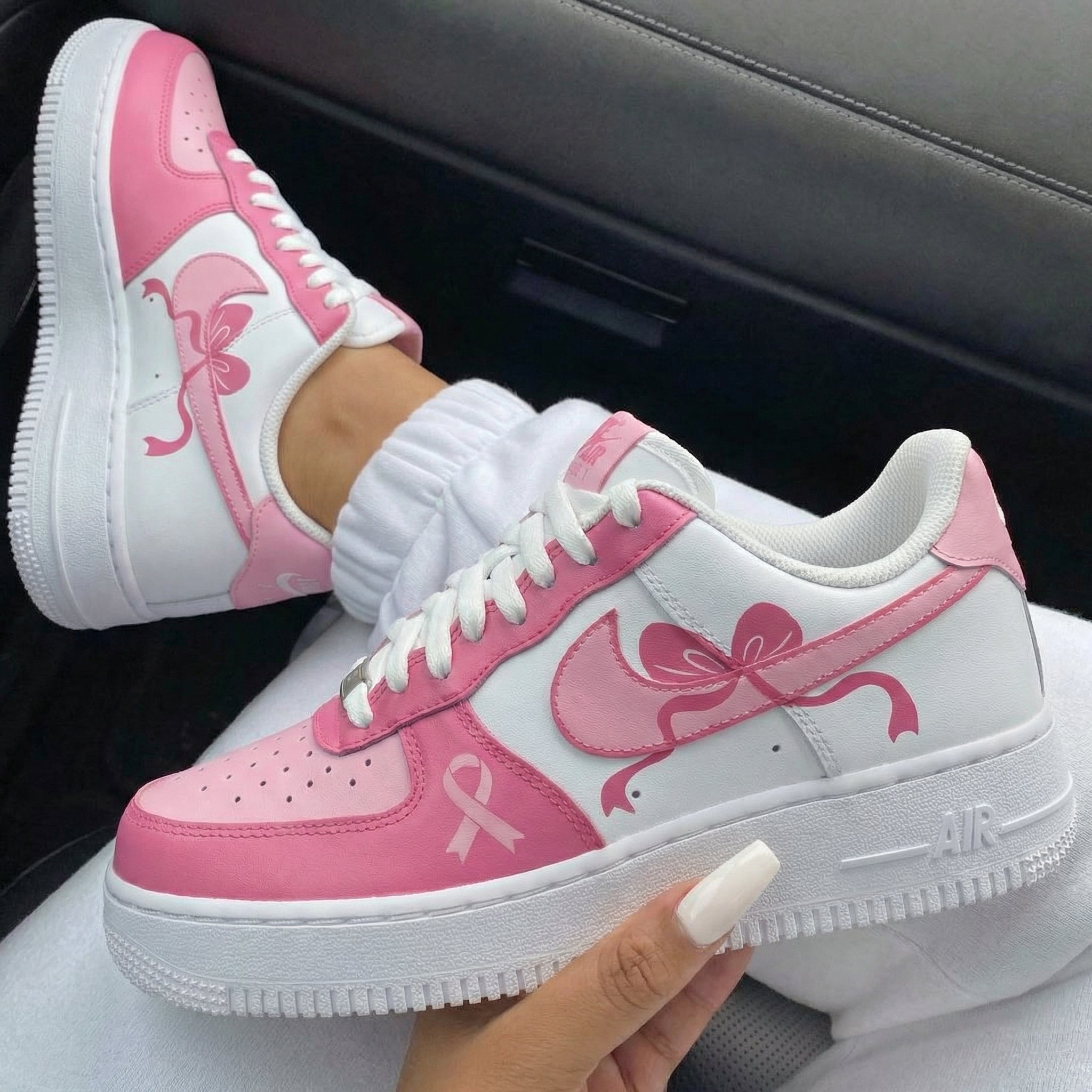 Pink And Baby Pink Bows Pink Ribbon Custom Air Force 1-shecustomize