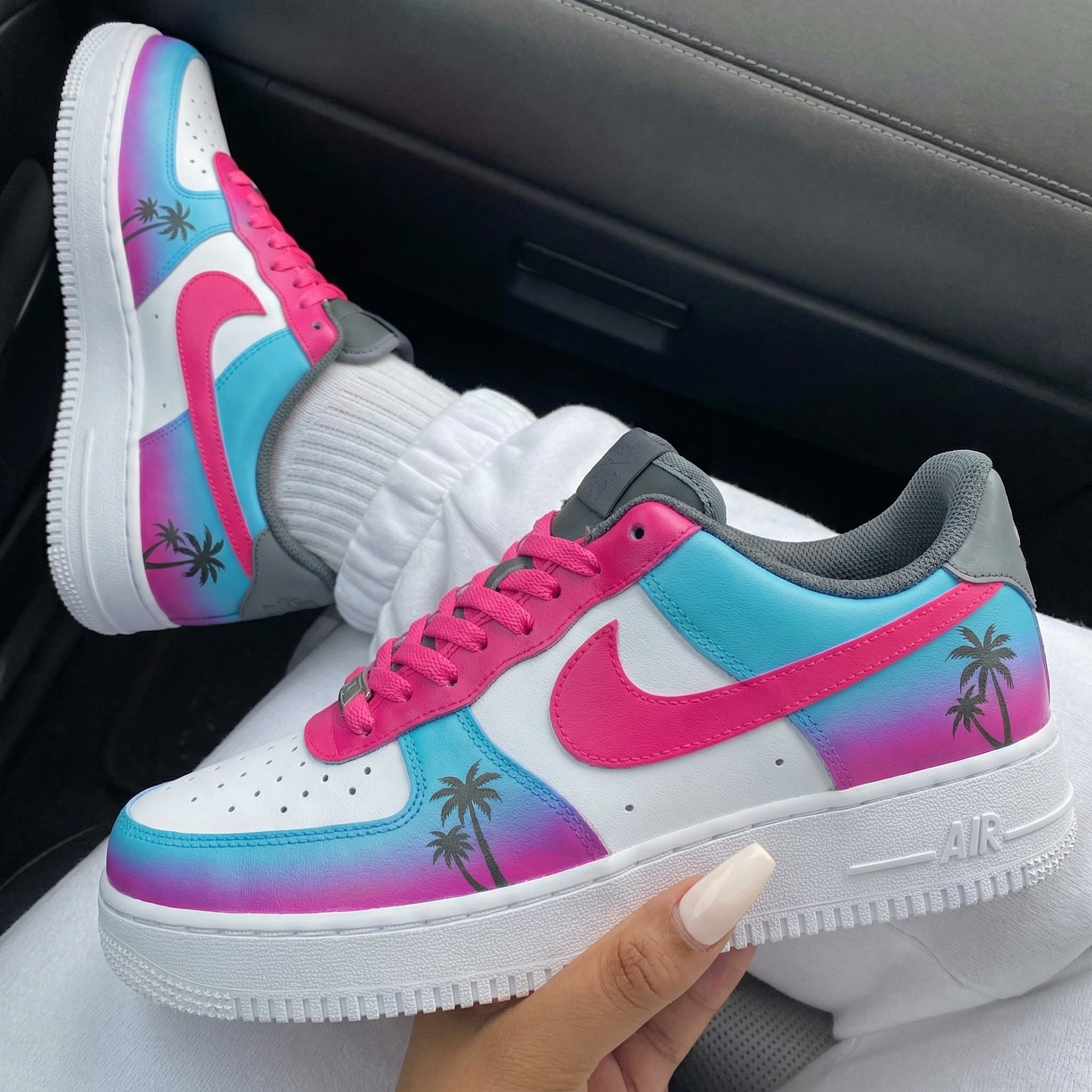 Pink Baby Blue Palm Trees Custom Air Force 1-shecustomize