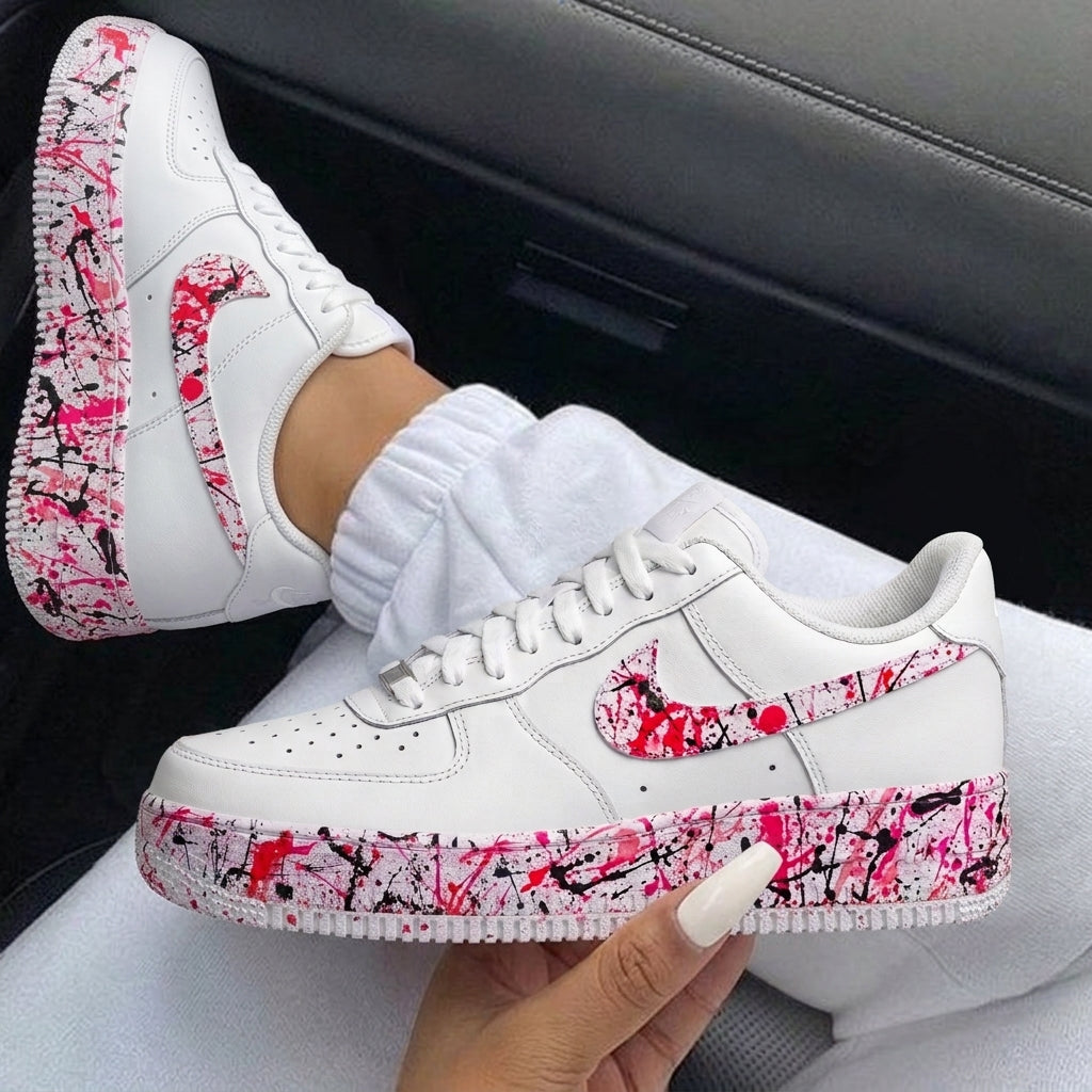 Pink Black Splatter Custom Air Force 1-shecustomize