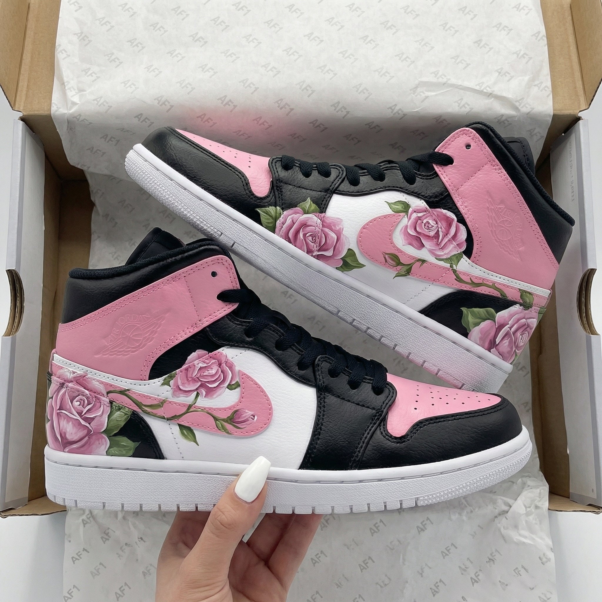 Pink Black White Rose Custom Air Jordan 1-shecustomize